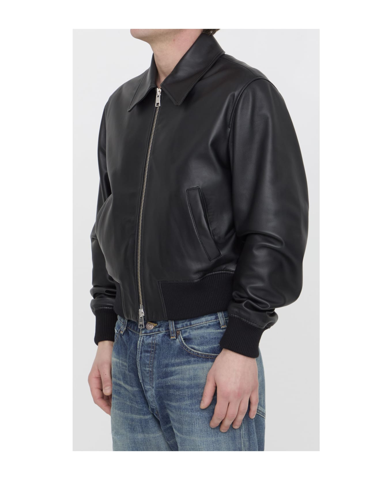 Ami Alexandre Mattiussi Leather Bomber Jacket - BLACK レザージャケット