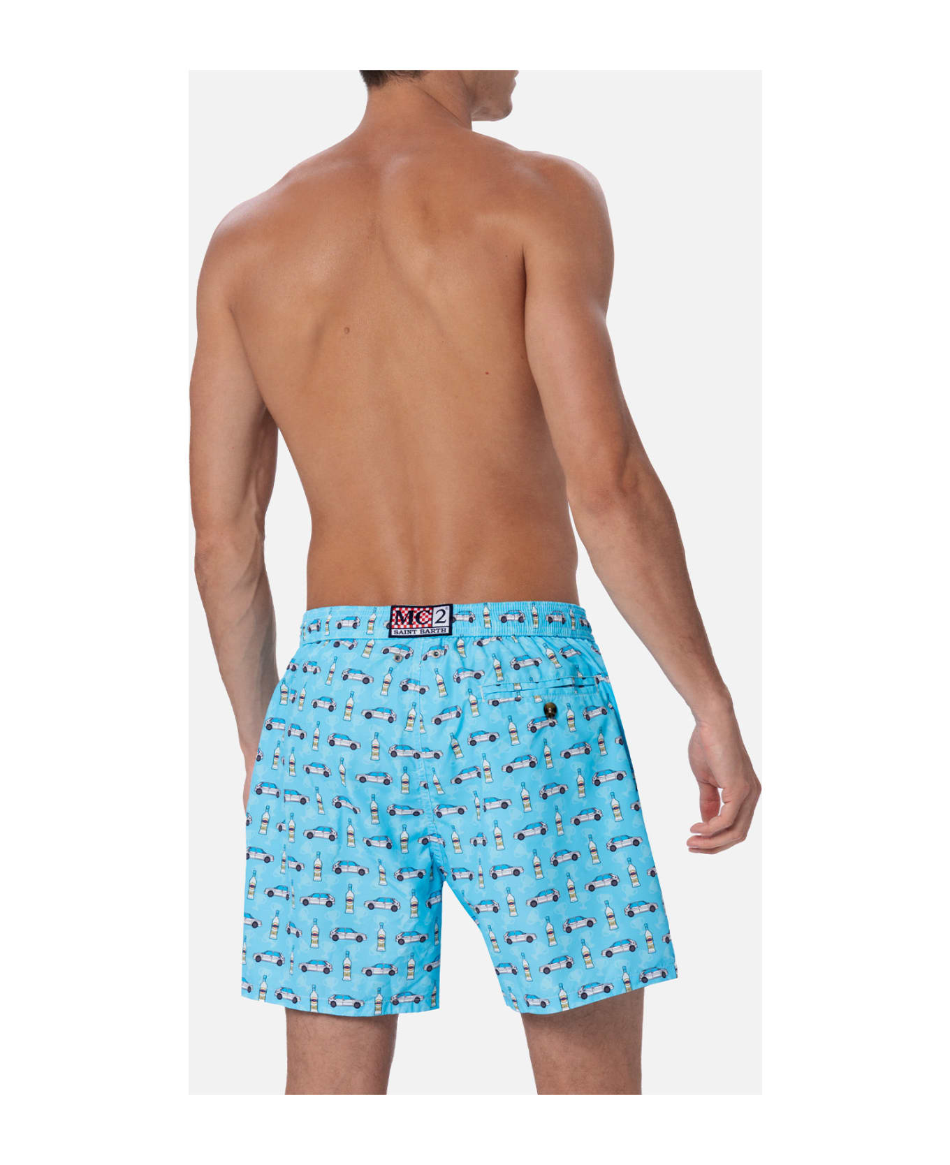 MC2 Saint Barth Man Lightweight Fabric Swim-shorts Lighting Micro Fantasy With Lancia Delta Print | Lancia Special Edition - SKY