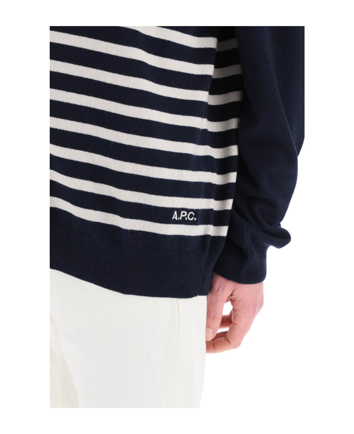 A.P.C. Striped Cashmere And Cotton Pullover - DARK NAVY ニットウェア