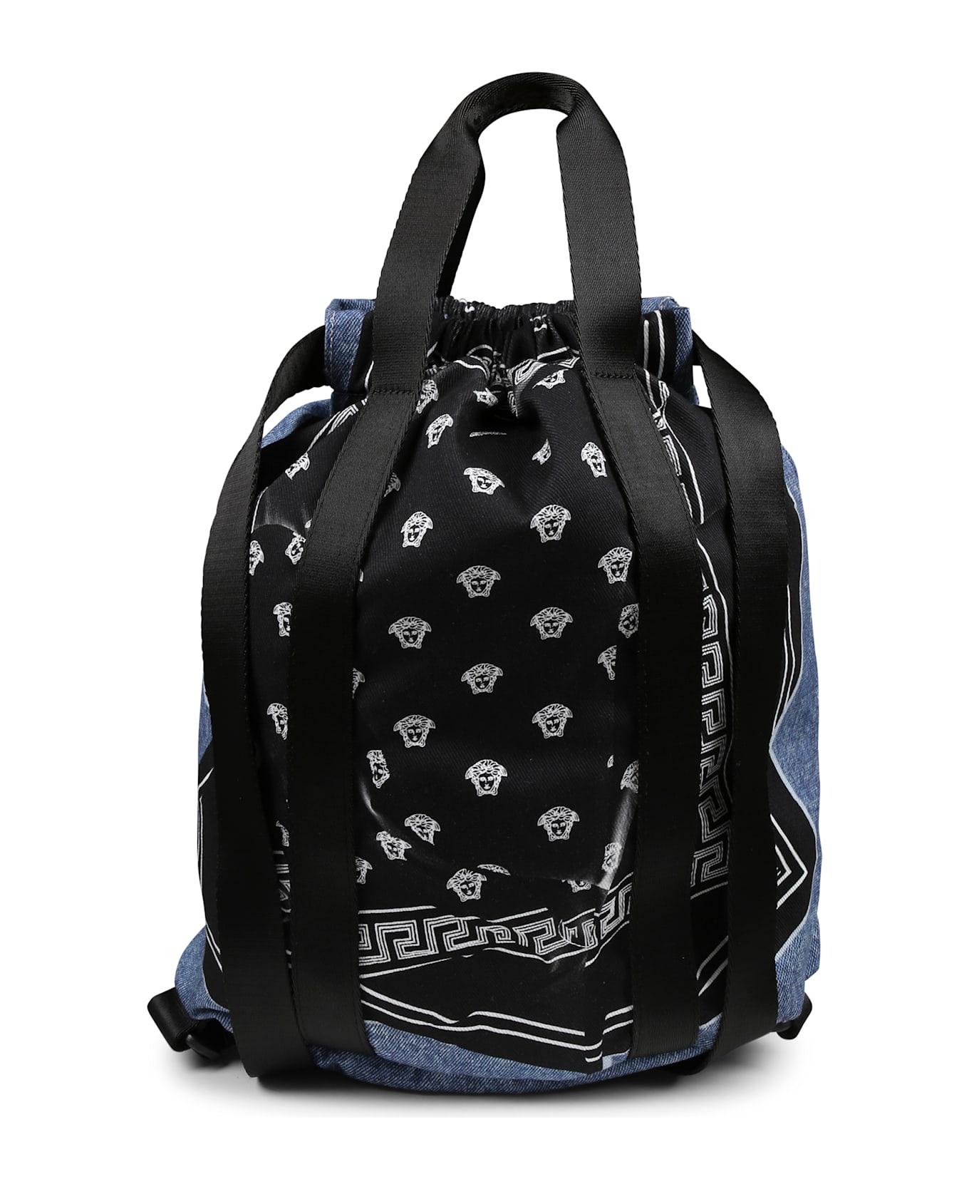 Versace Denim Backpack For Kids With Medusa Bandana Print - Denim