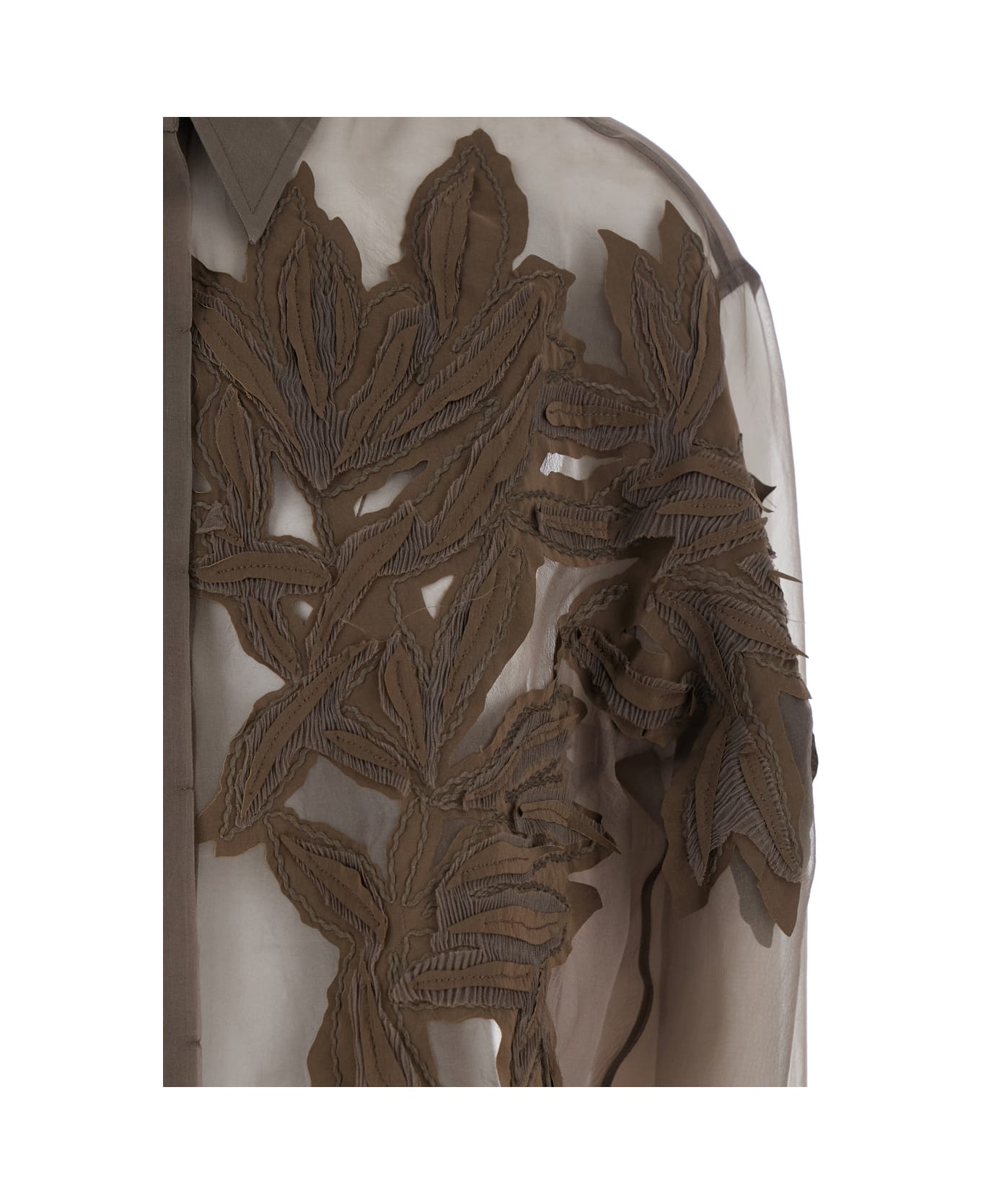 Brunello Cucinelli Brown Shirt With Semi-transparent Design And Embroidery On The Front In Silk Woman - Brown