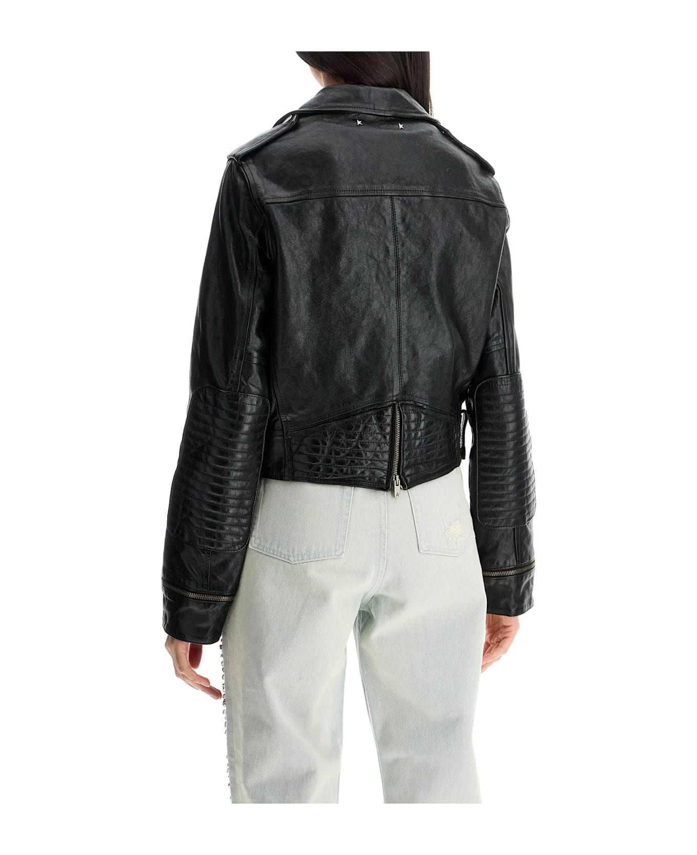 Golden Goose Shiny Black Sheepskin Biker Jacket With Sturdy Zip - BLACK (Black)