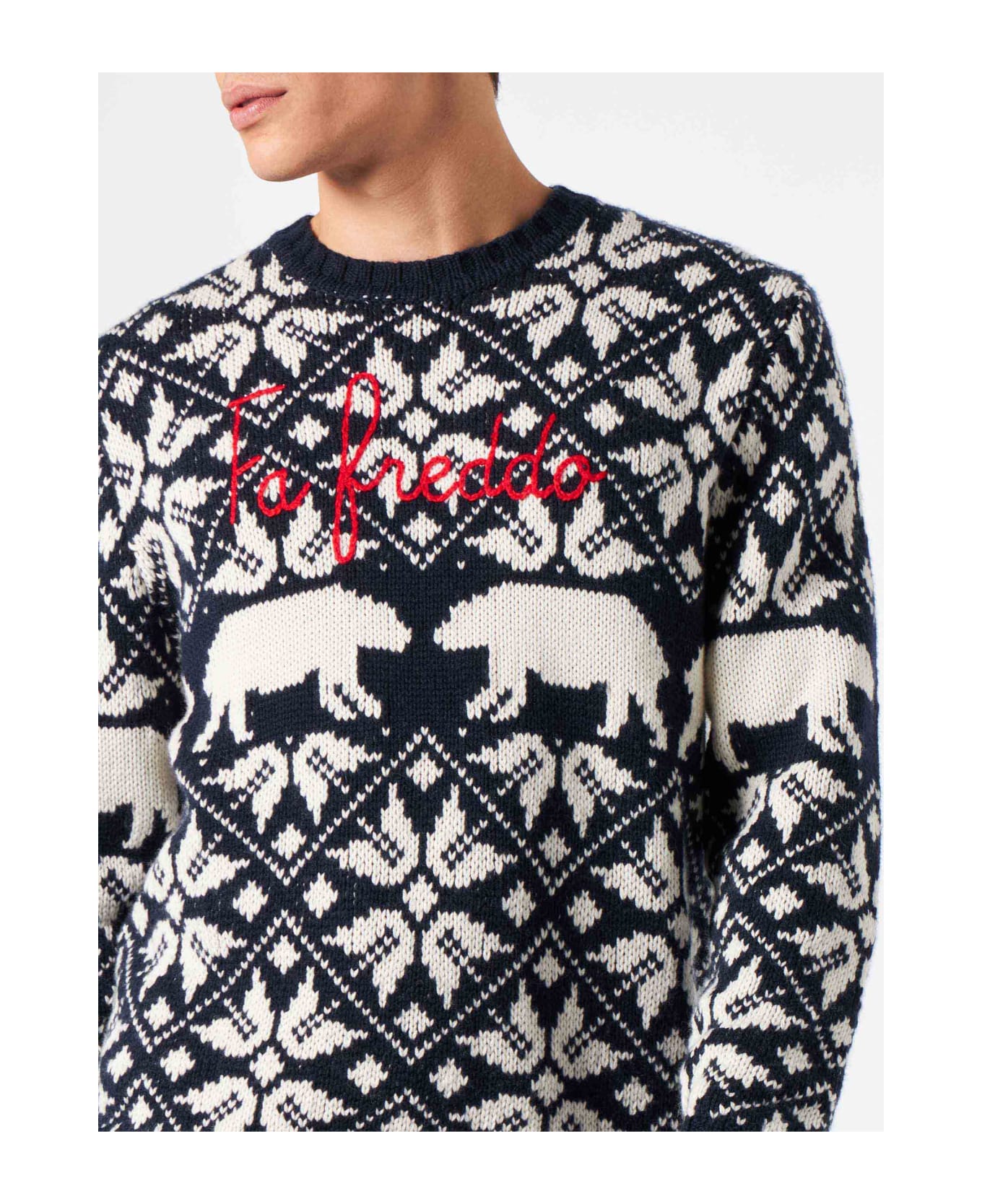 MC2 Saint Barth Man Crewneck Sweater With Norwegian Pattern - BLUE ニットウェア