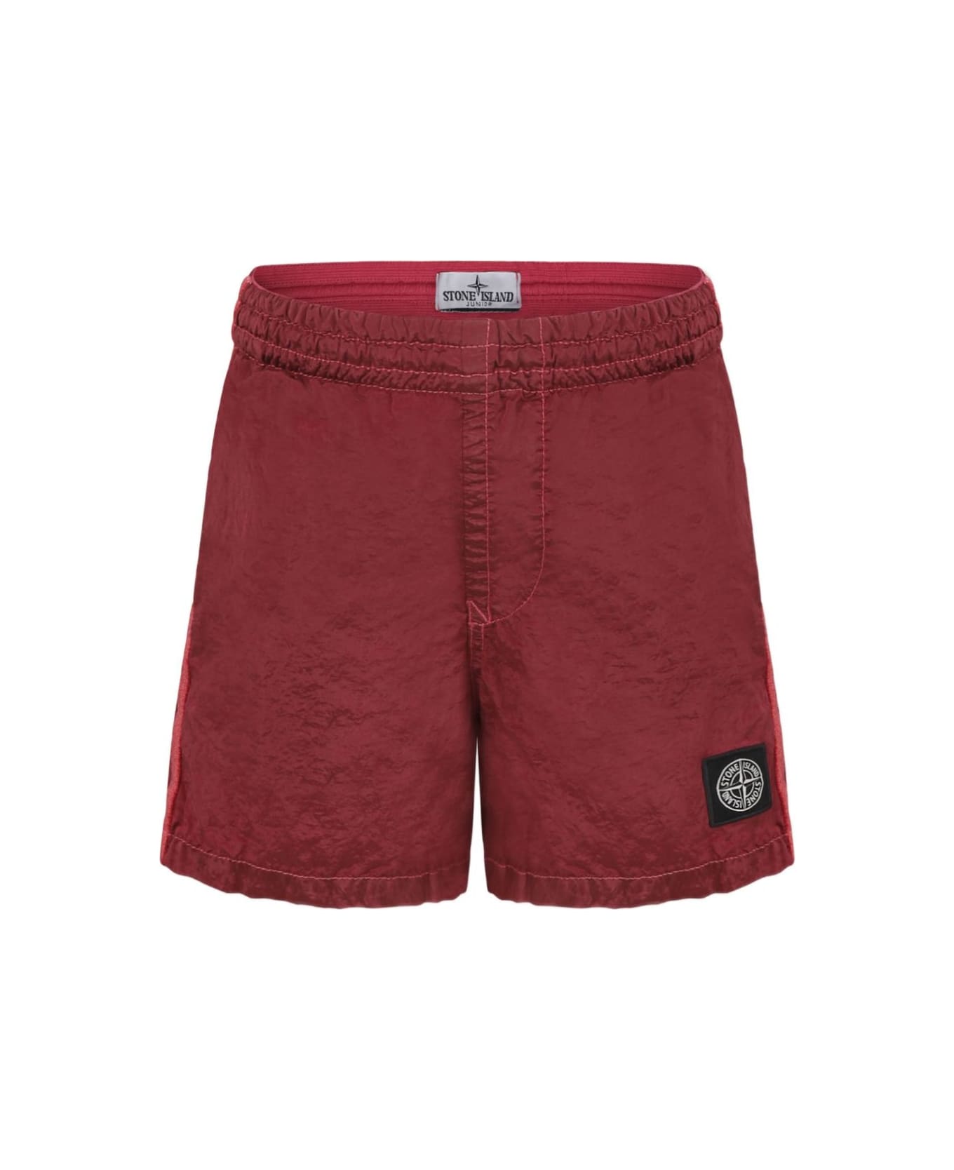 Stone Island Junior Red Swim Shorts With Elastic Waist And Logo Patch On The Front In Tech Fabric Boy - Red