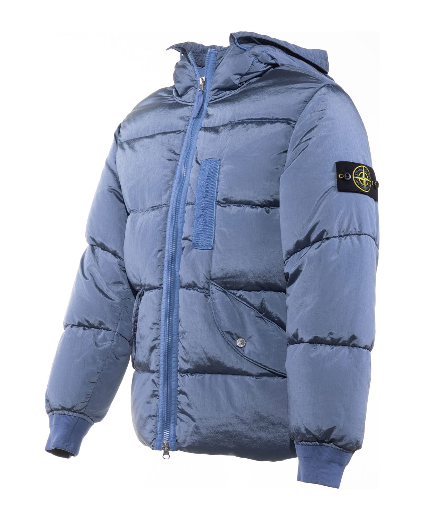 Stone Island Down Jacket With Logo On The Sleeve - DARK BLUE