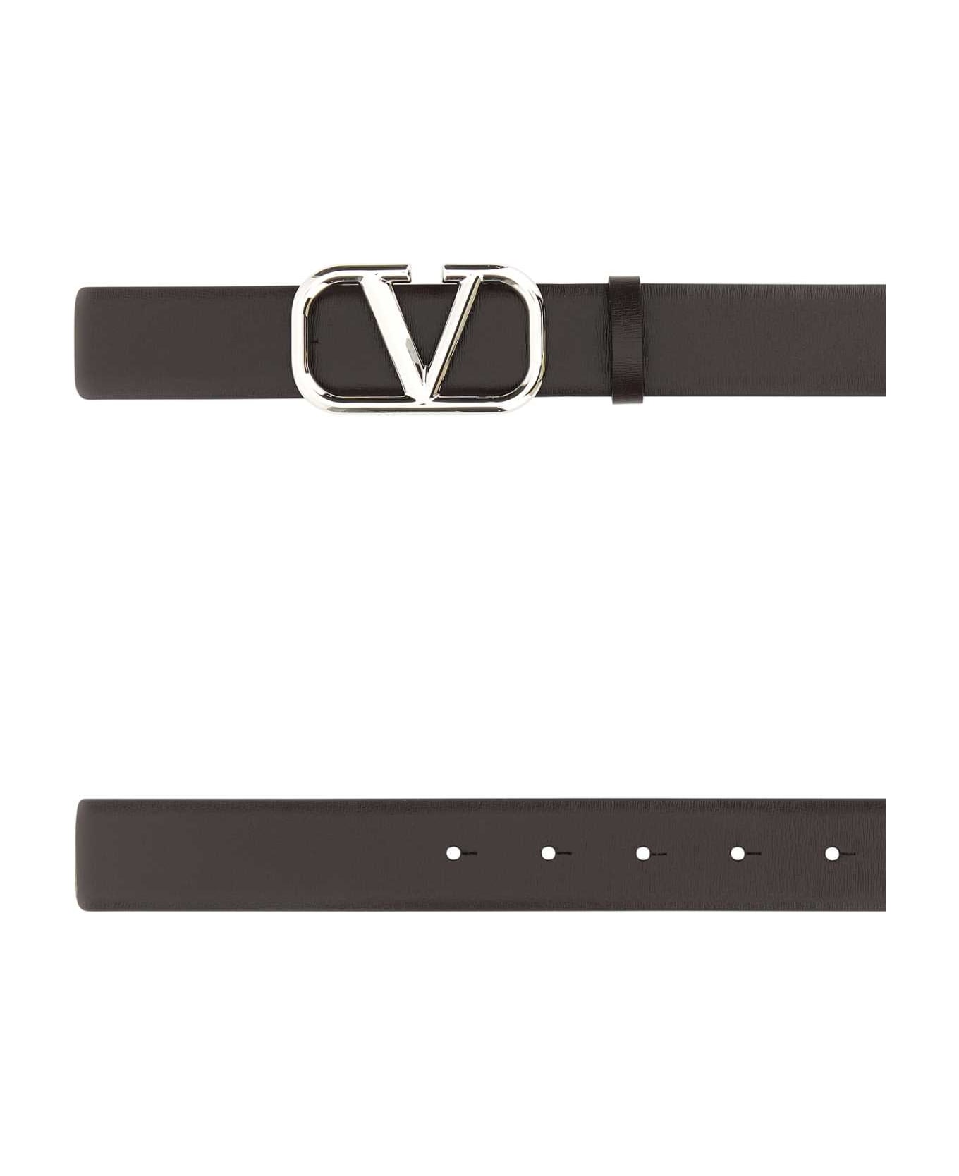 Valentino Garavani Dark Brown Leather Vlogo Signature Belt - BITTERCHOCOLATENERO