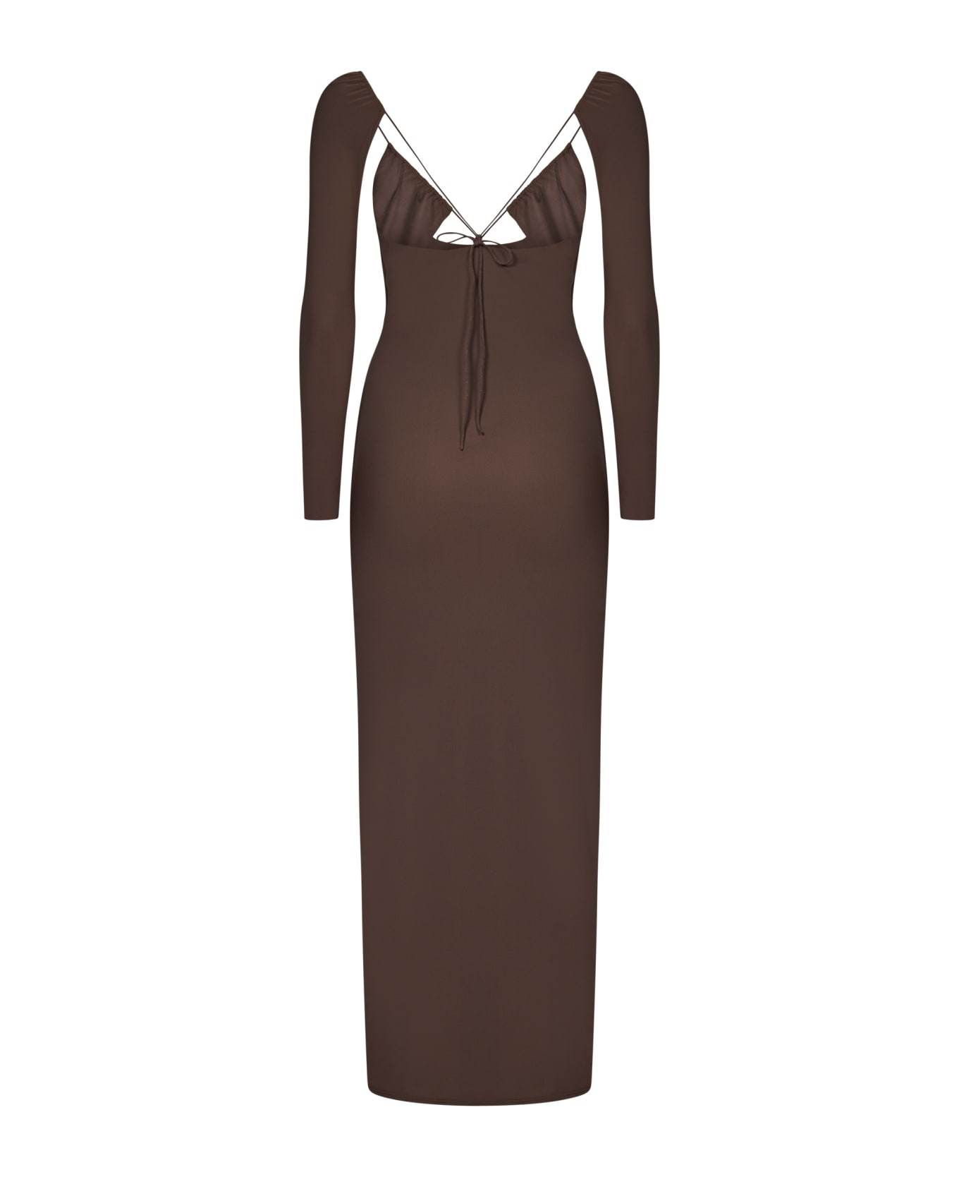 Amazuìn Issad Sleeves Long Dress - Brown