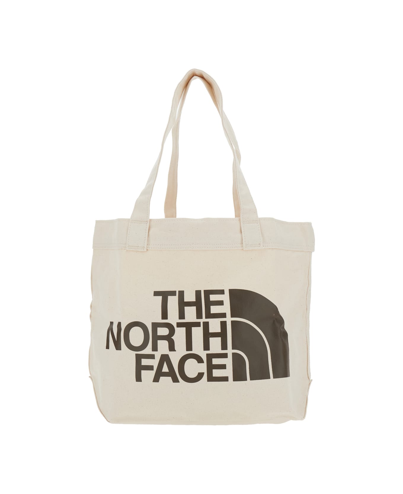The North Face White Tote Bag With Maxi Logo Print On The Front In Cotton Man - White