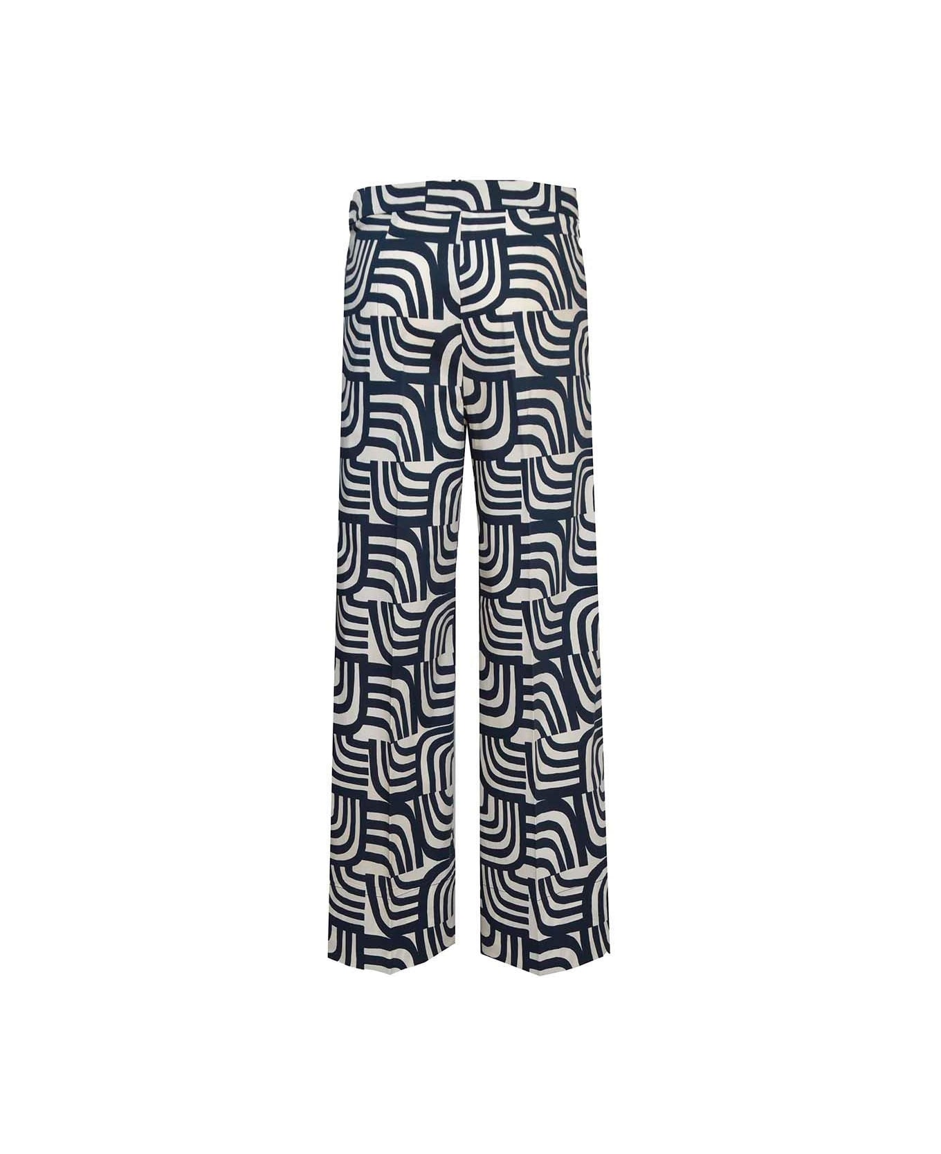 'S Max Mara All-over Patterned Wide Leg Trousers - NAVY-WHITE ボトムス