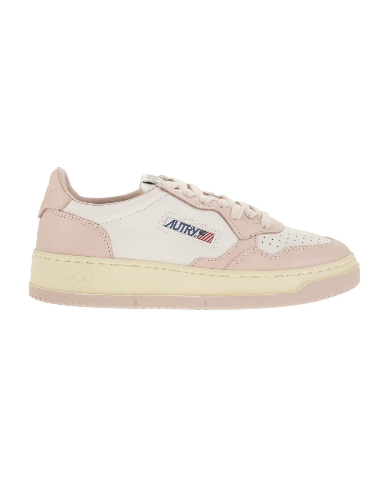 Autry Medalist Low - Two-tone Leather Sneakers - White/pink