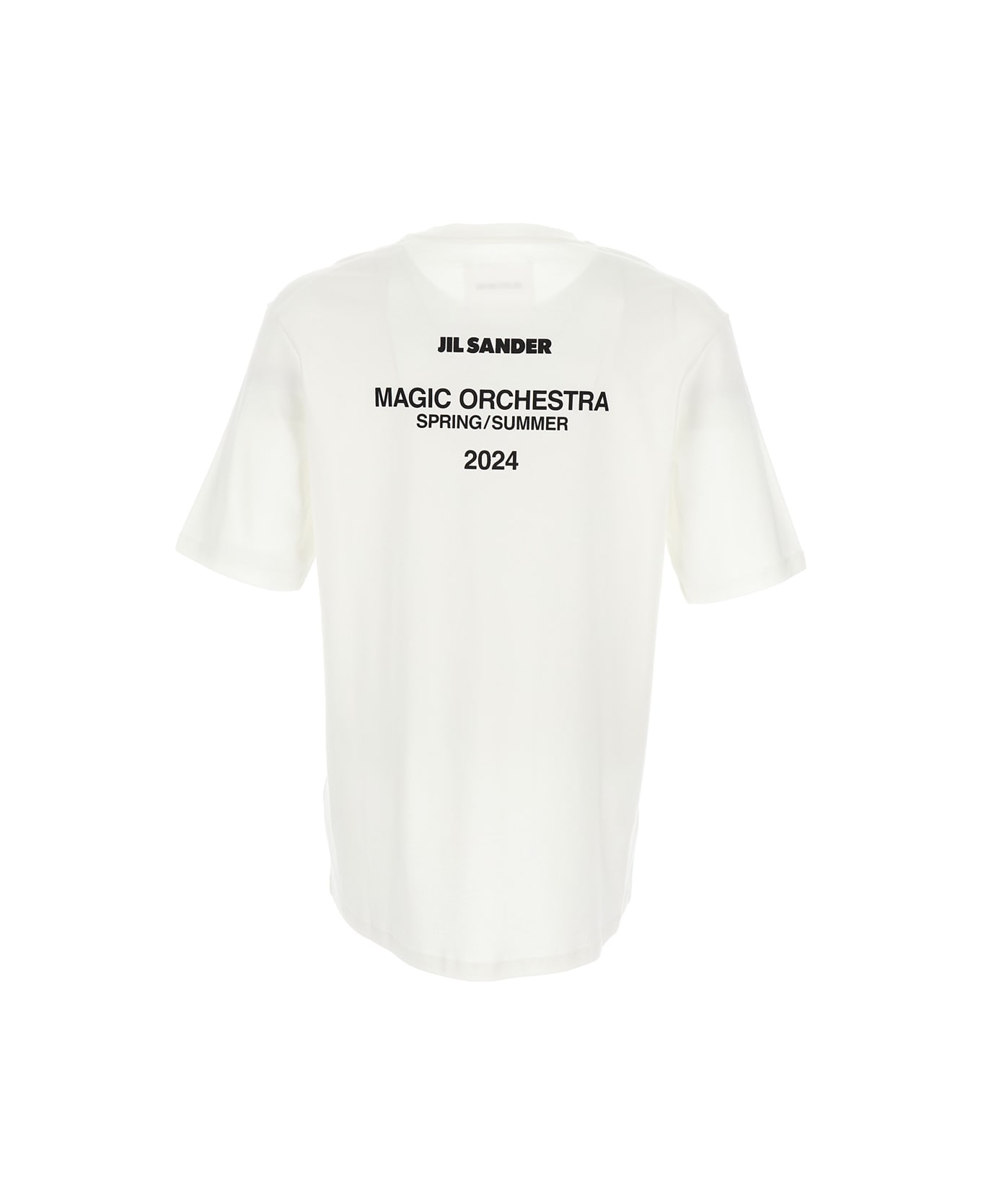 Jil Sander White Back Print Short-sleeved T-shirt In Cotton Man Paired With A Pink Long-sleeved Sheer T-shirt In Technical Fabric Man - Pink