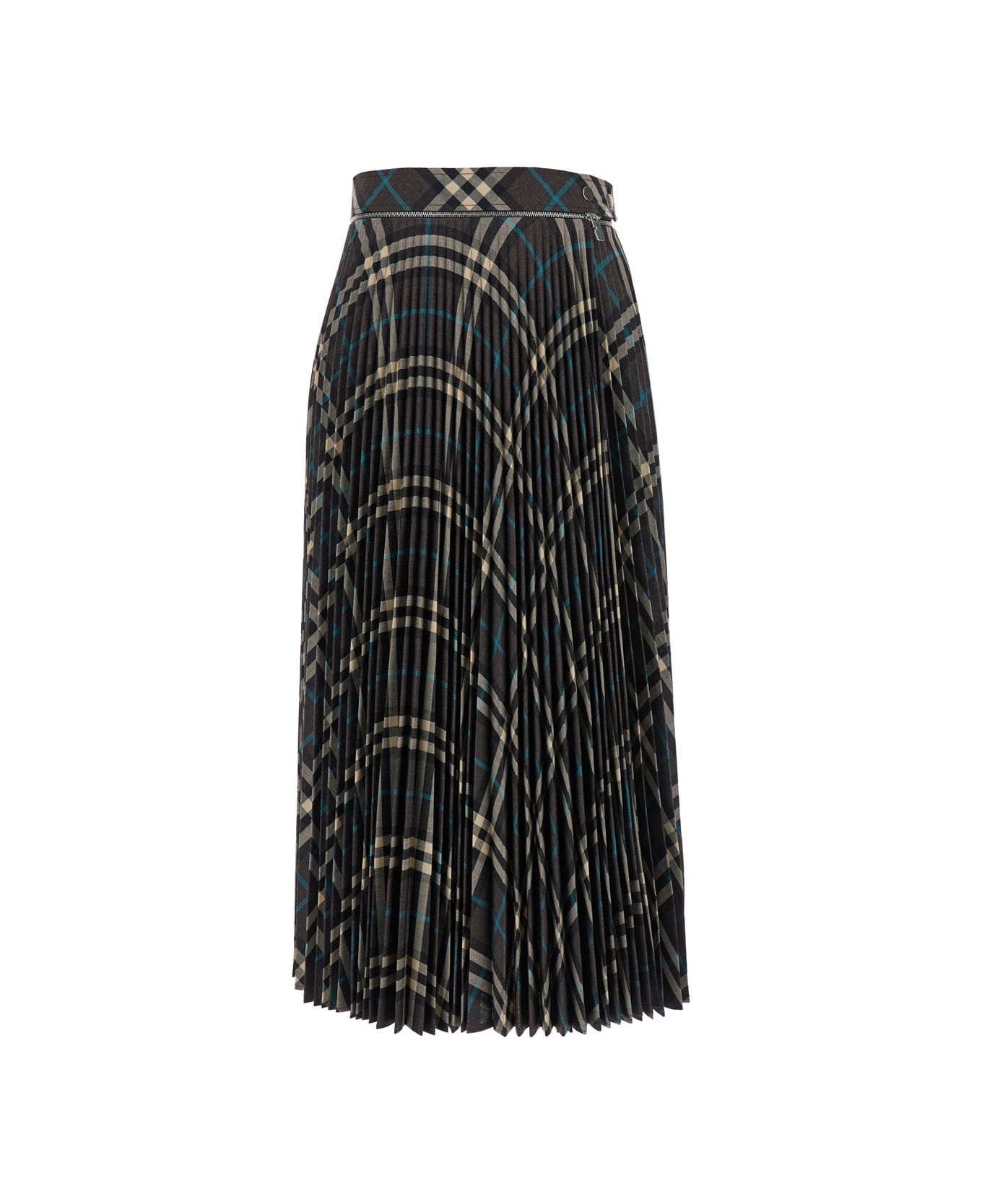 Burberry Long Multicolor Pleated Skirt With Check Motif In Wool Blend Woman - Multicolor