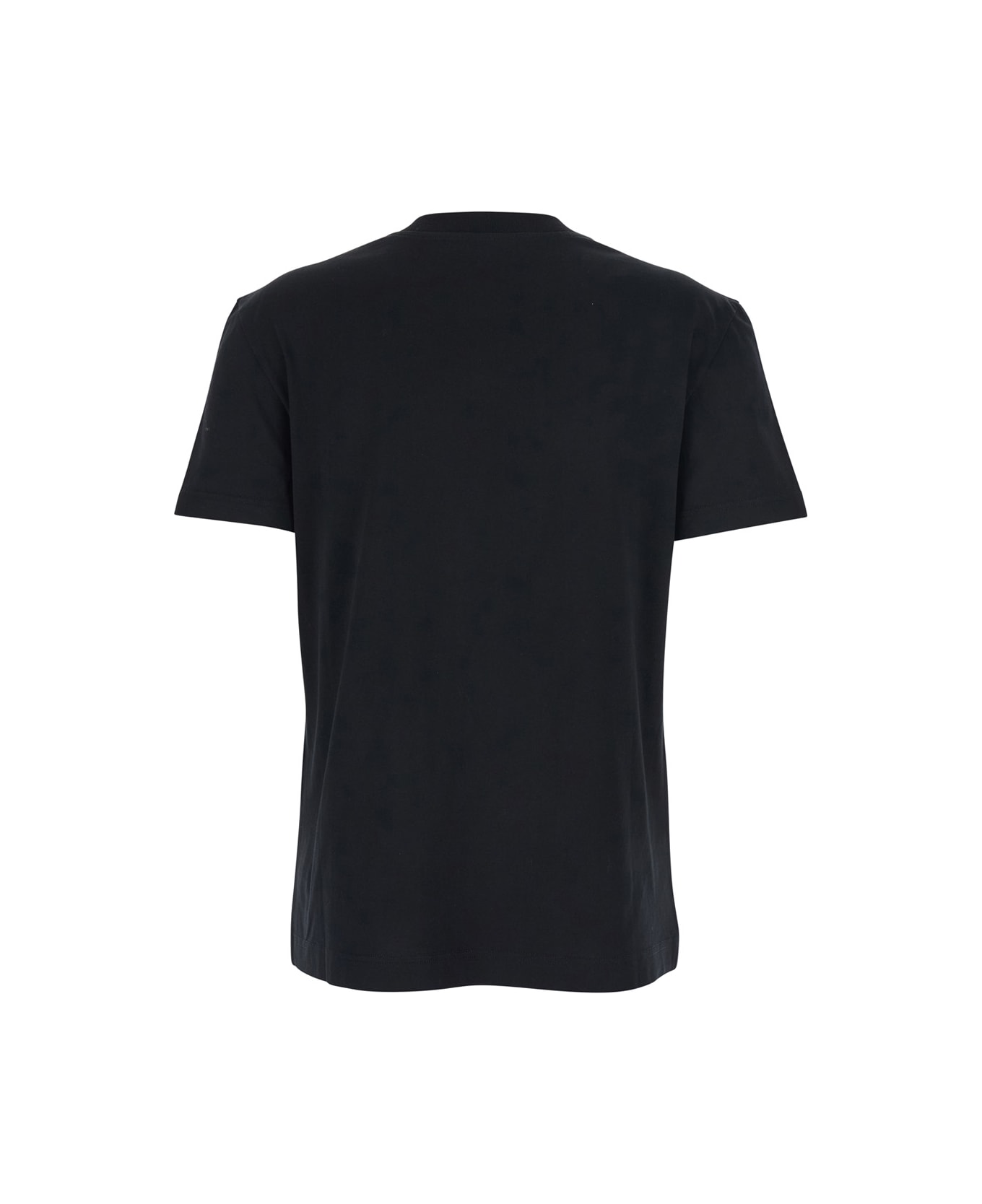 Dolce & Gabbana Black Crewneck T-shirt With Logo Embroidery With Beads On The Front In Cotton Woman - Black