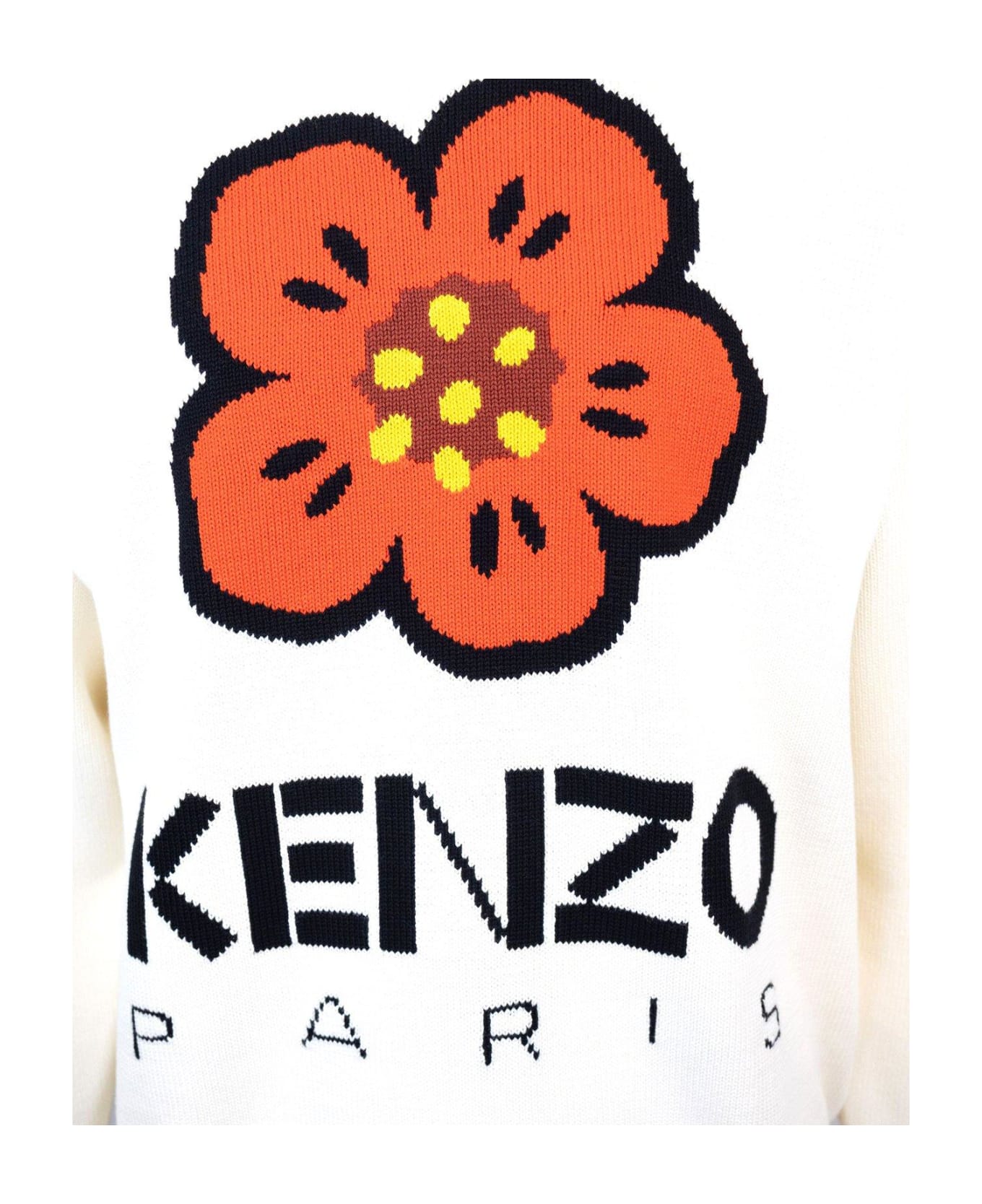 Kenzo Boke Flower Logo Intarsia Crewneck Jumper - White