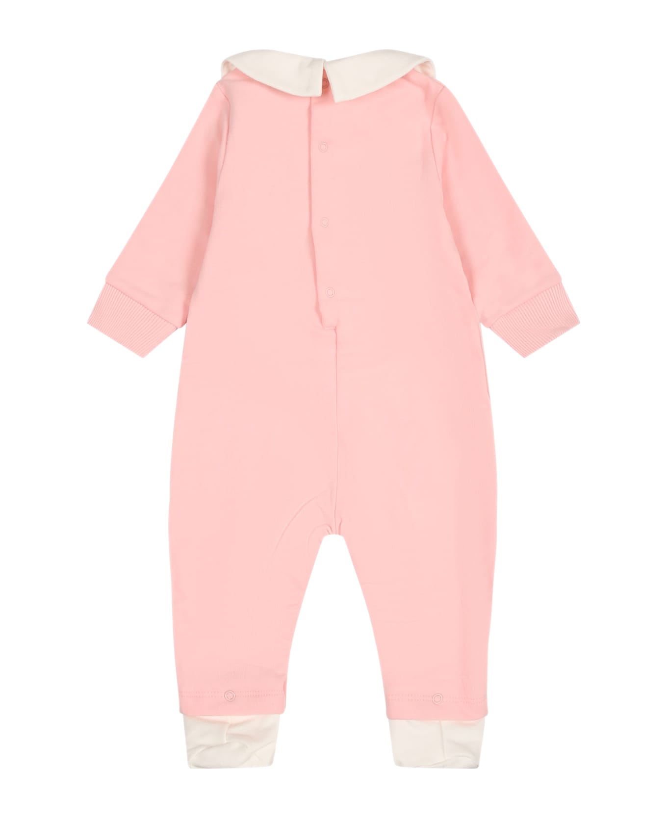 Moschino Pink Babygrow For Baby Girl With Teddy Bear And Logo - Pink