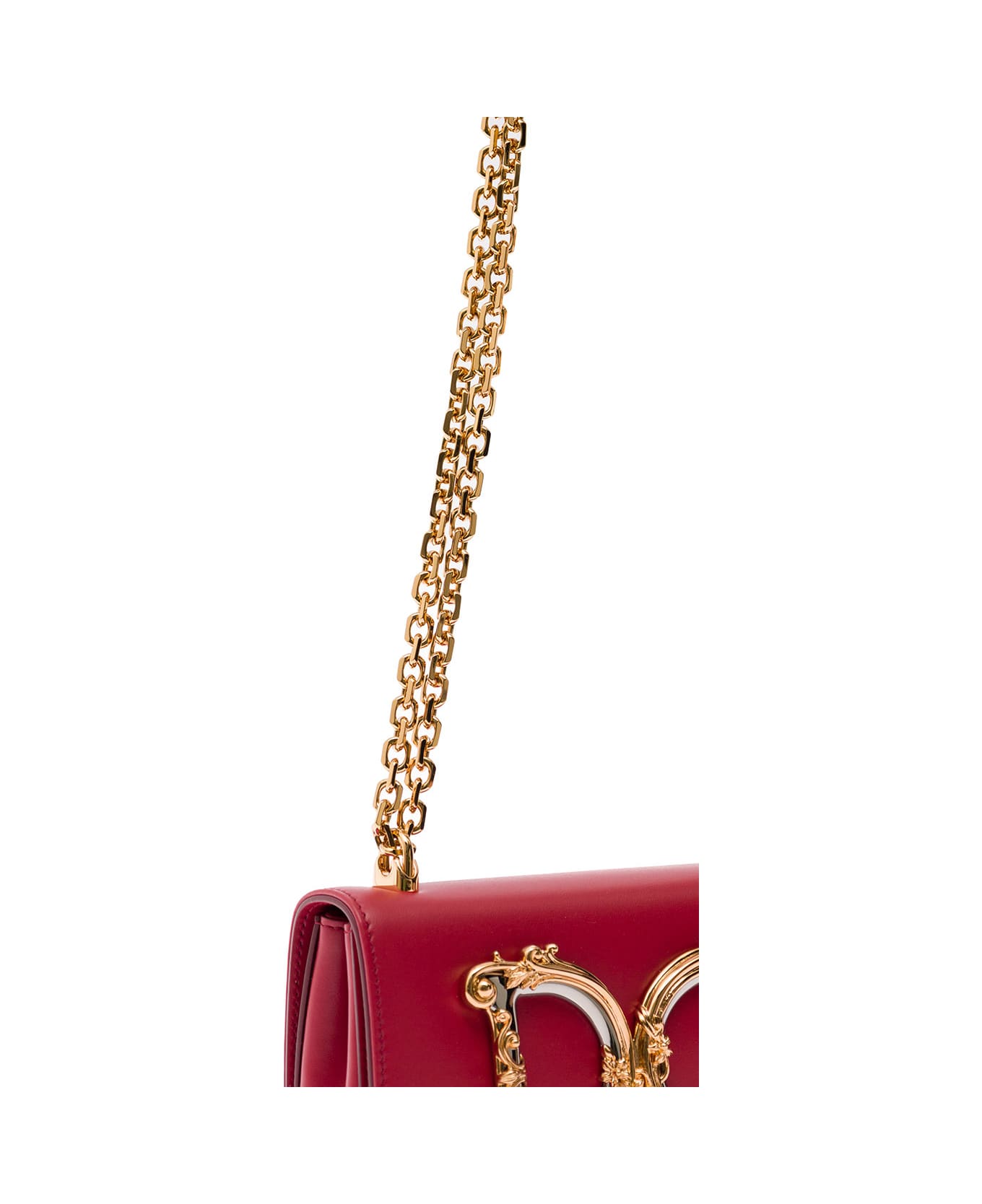 Dolce & Gabbana 'dg Girls' Red Phone Bag With Chain Strap And Baroque Logo In Leather Woman - Multicolor