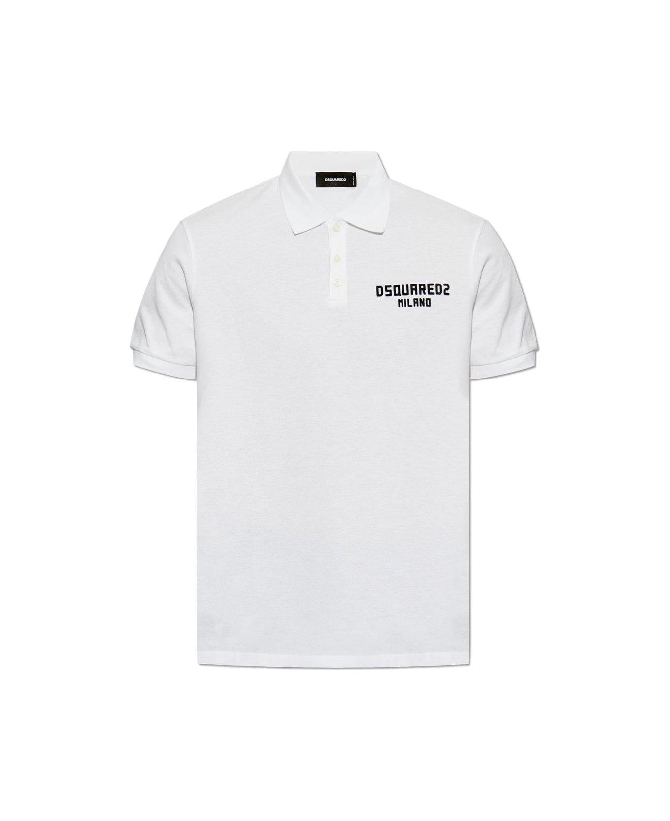 Dsquared2 Logo Detailed Short-sleeved Polo Shirt - White + Black Print