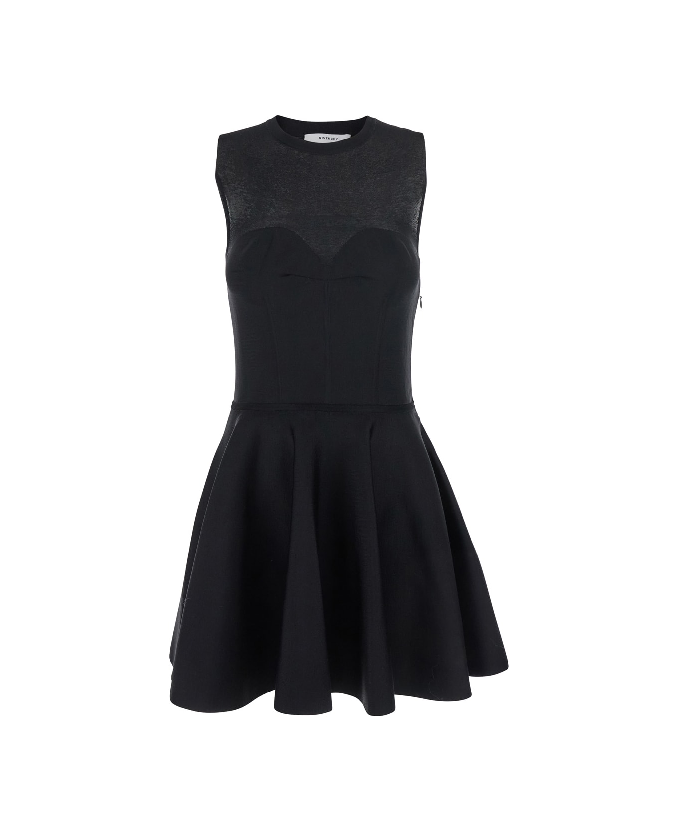 Givenchy Black Crew Neck Dress With Flared Skirt In Fabric Woman - Black