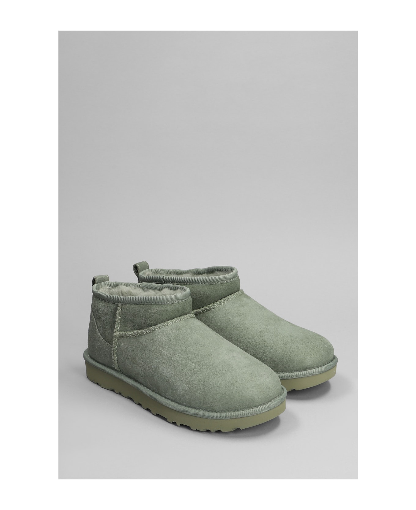 UGG Classic Ultra Mini Low Heels Ankle Boots In Green Suede - green