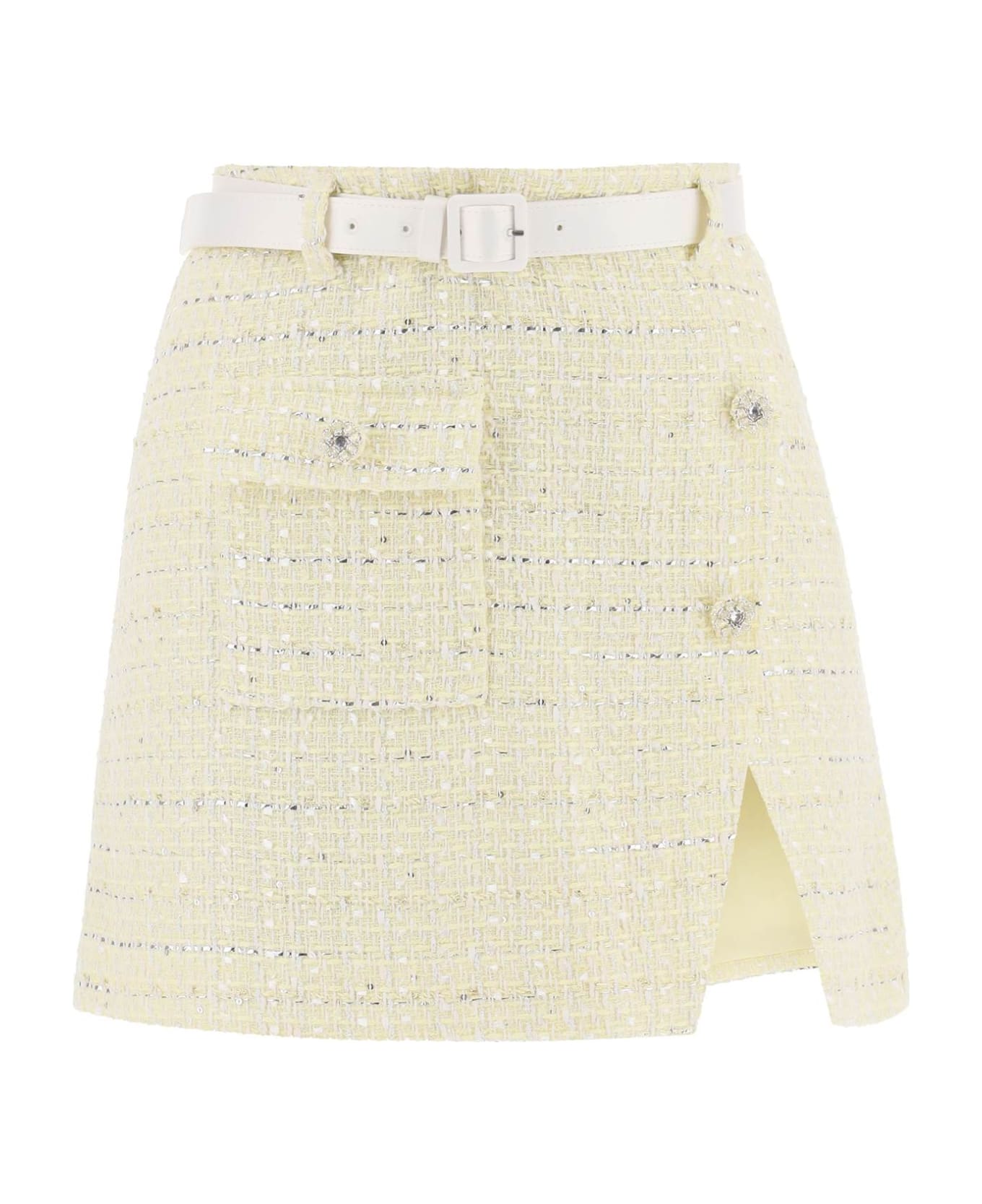 self-portrait Wrap Mini Skirt In Boucle Tweed - YELLOW (Yellow) ワンピース＆ドレス