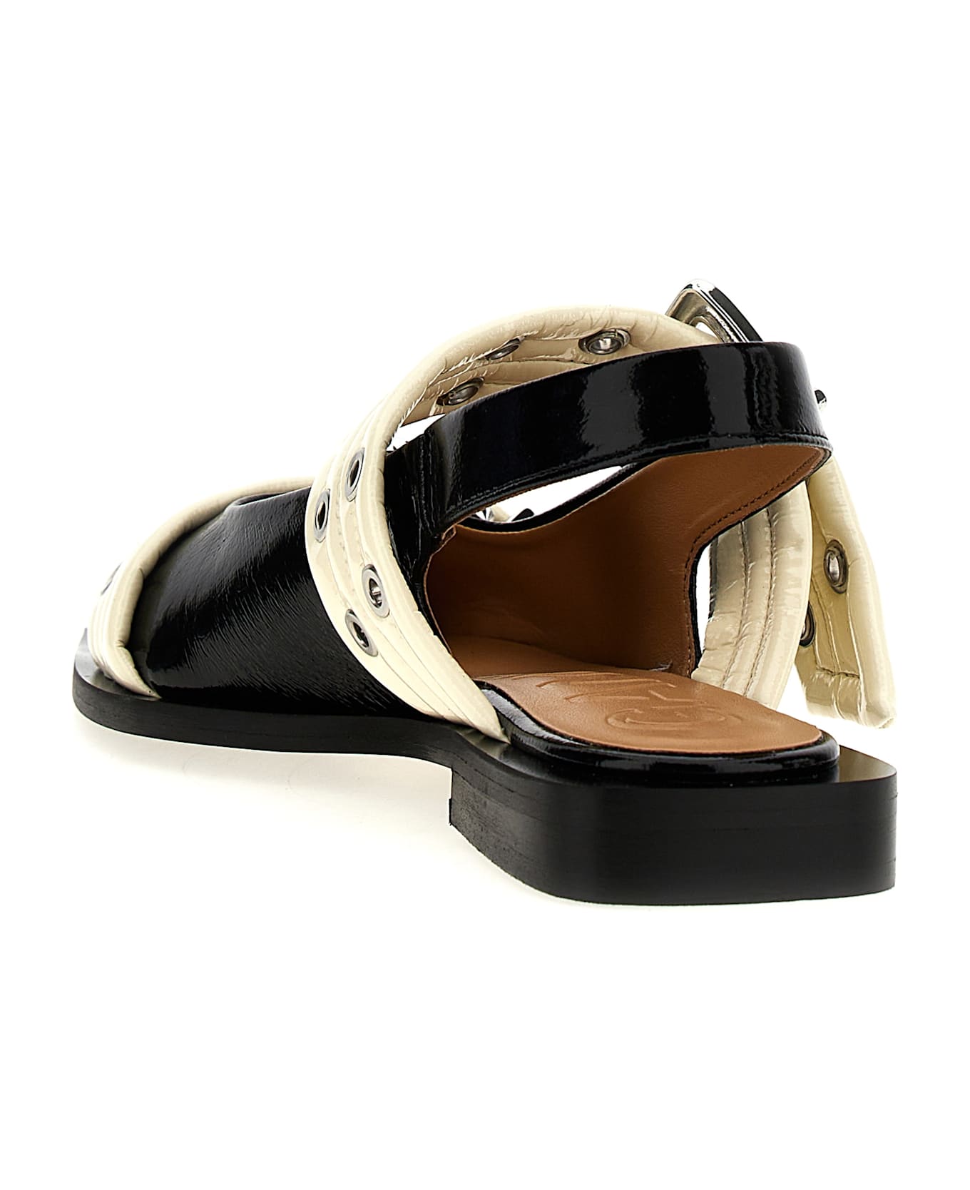 Ganni 'wide Belt Buckle' Ballet Flats - White/Black