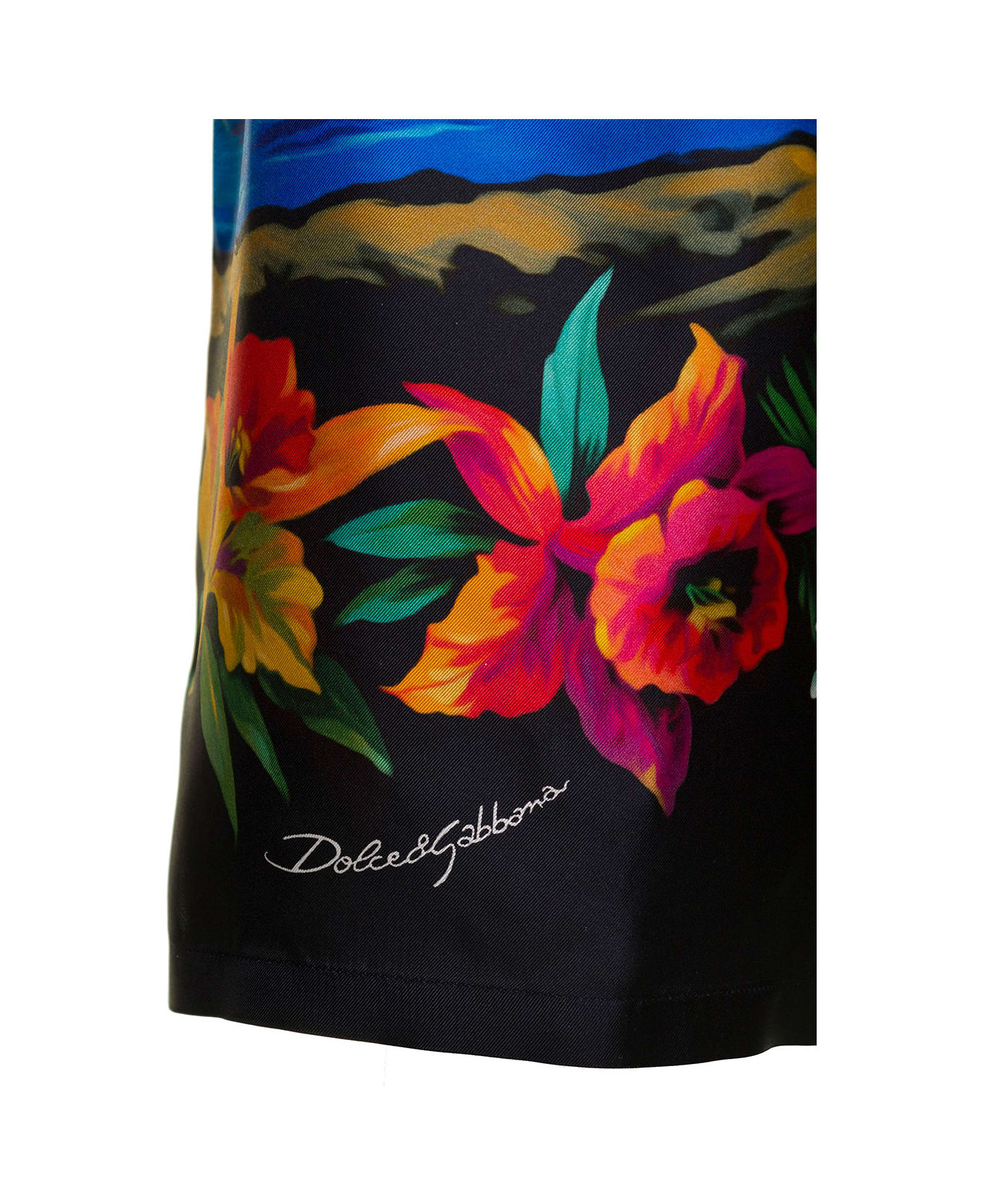Dolce & Gabbana Multicolor Bermuda Shorts With All-over Hawaiian Print And Drawstrig In Silk Man - Multicolor