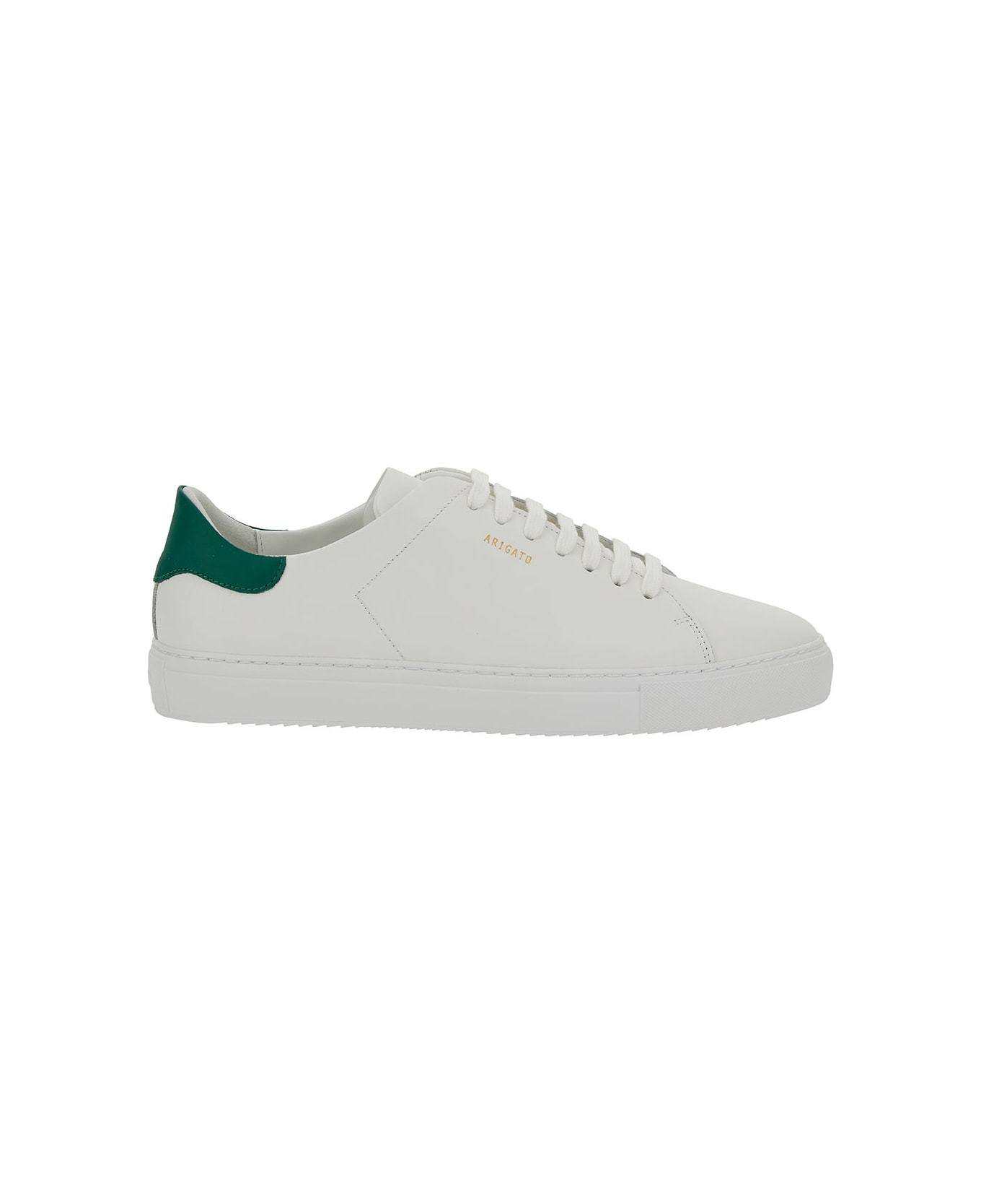 Axel Arigato 'clean 90' White Low Top Sneakers With Laminated Logo In Leather Man - White Green