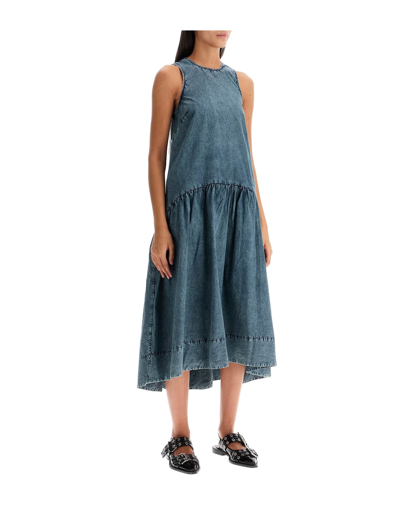 Ganni Midi Poplin Dress In - SKY CAPTAIN (Blue) ワンピース＆ドレス