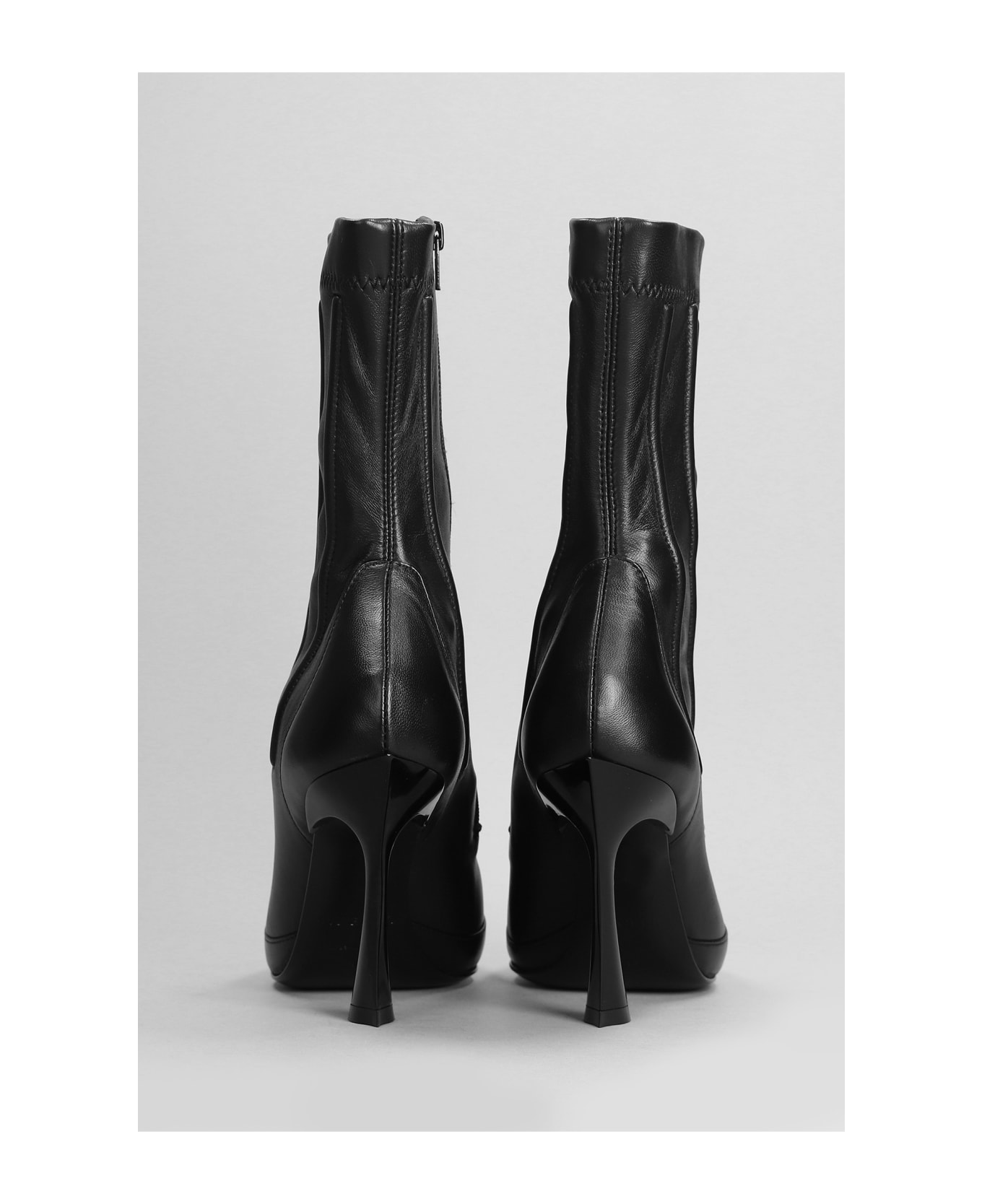 Mugler High Heels Ankle Boots In Black Leather - Black ブーツ