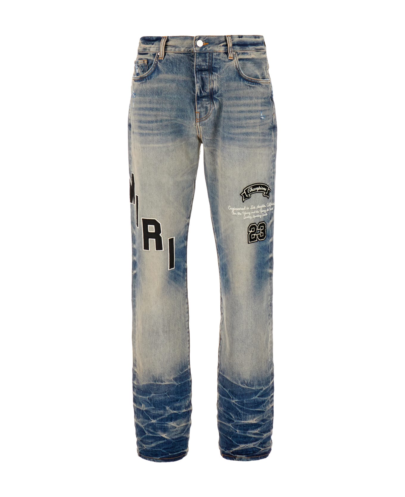 AMIRI Grey Denim Logo Patch Jeans - VINTAGE INDIGO