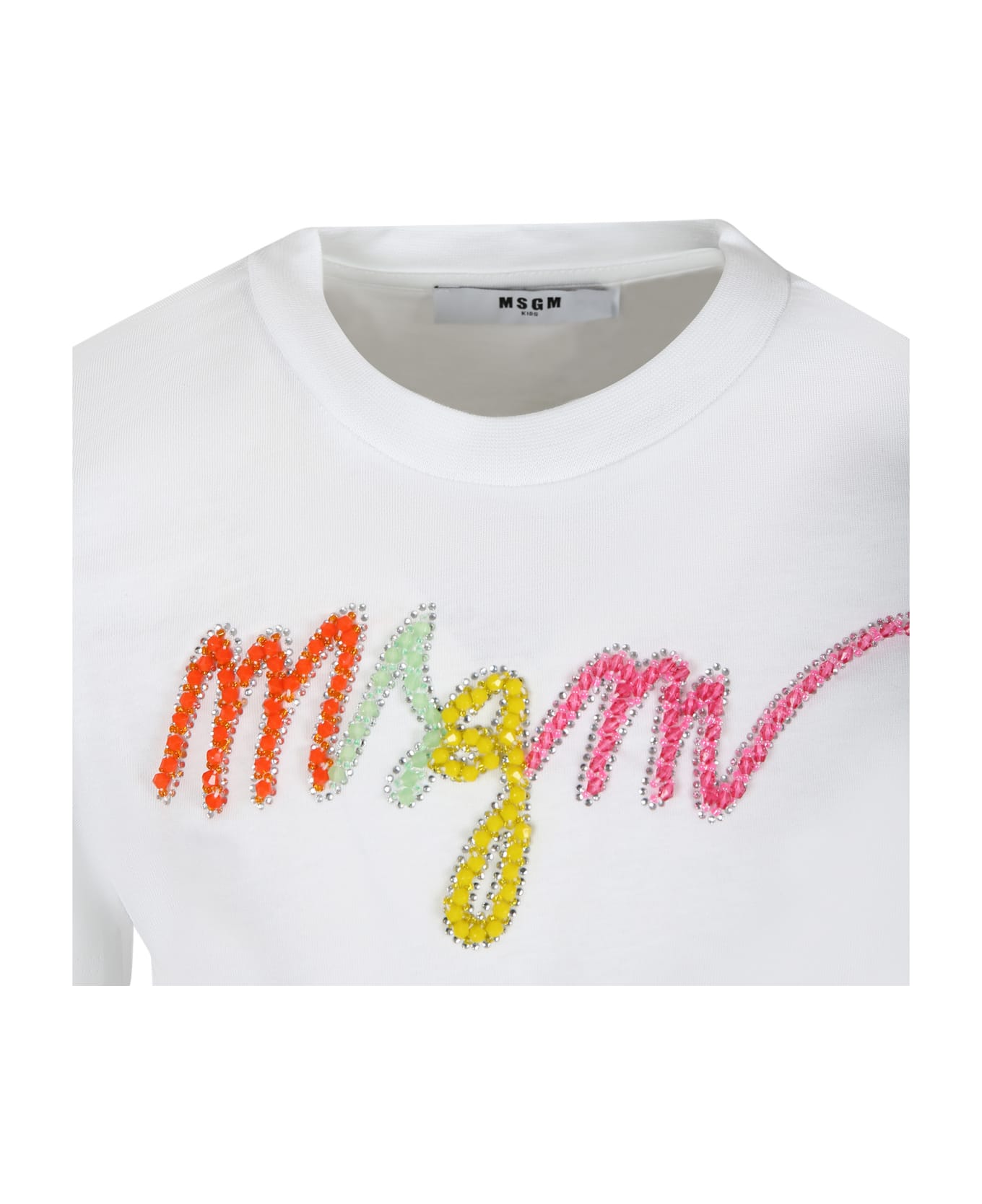 MSGM White T-shirt For Girl With Multicolor Logo - White Tシャツ＆ポロシャツ