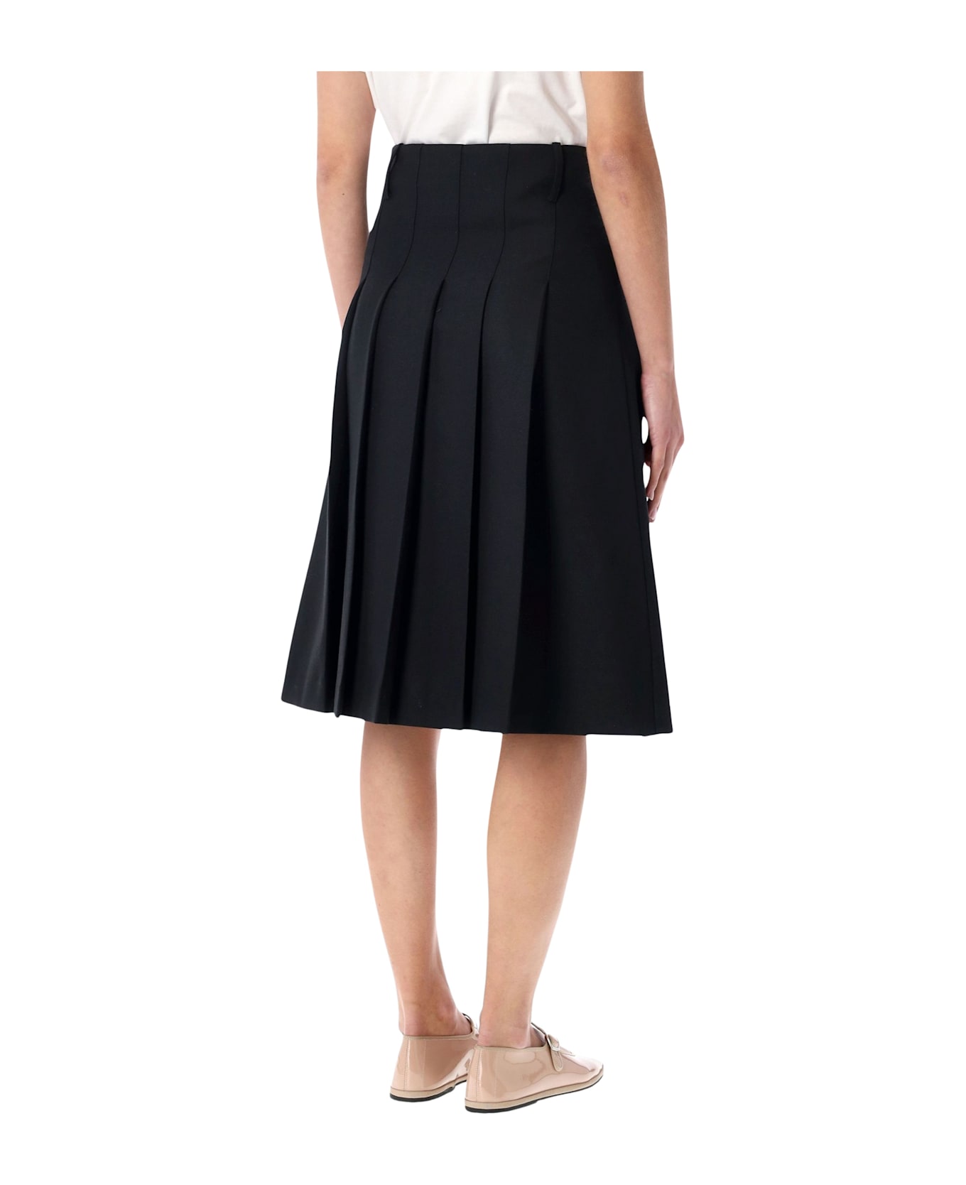 A.P.C. Black Pleated Midi Skirt - BLACK