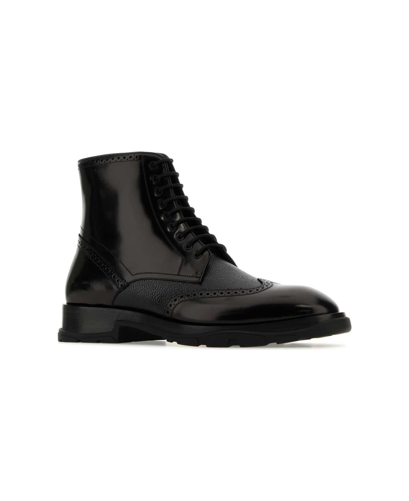 Alexander McQueen Black Leather Ankle Boots - BLACKBLACKBLACK
