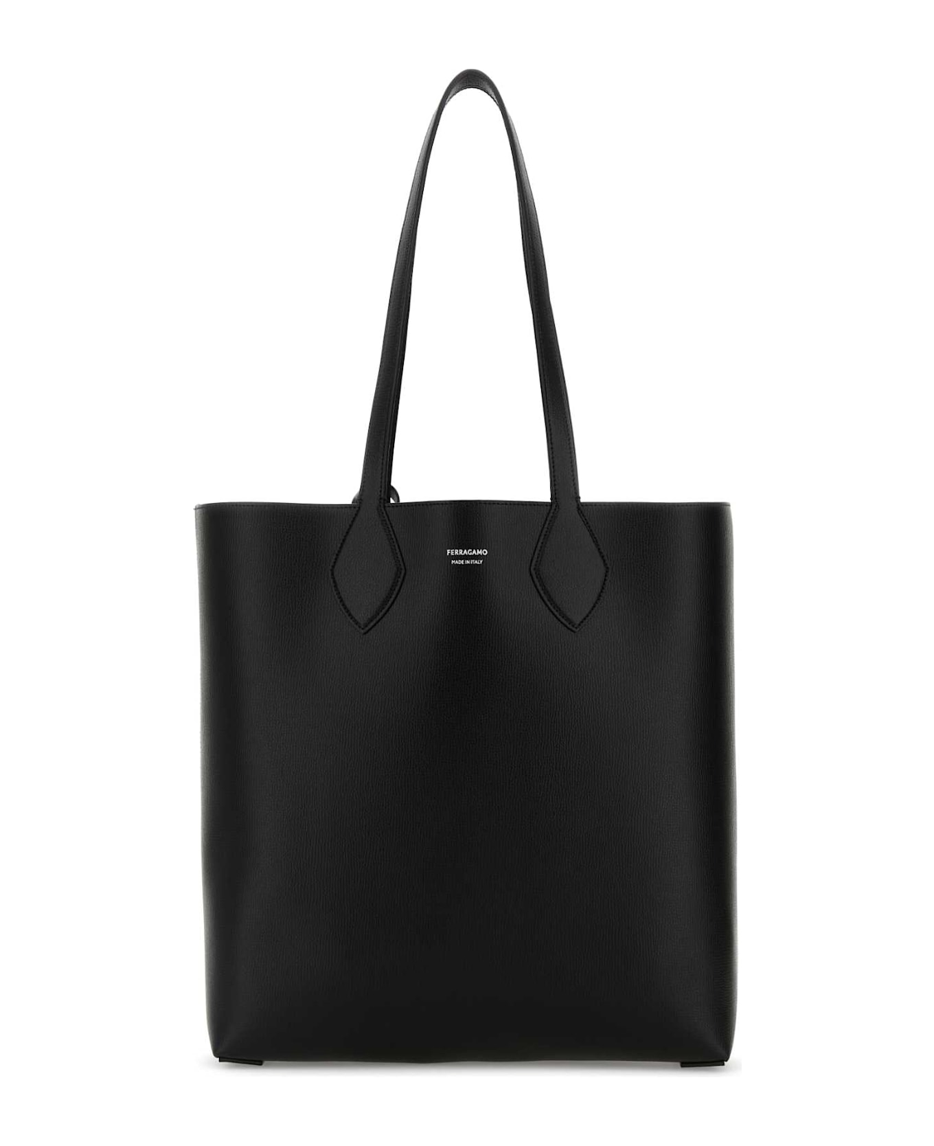 Ferragamo Black Leather Allover Shopping Bag - NERONERO-GRIGIO