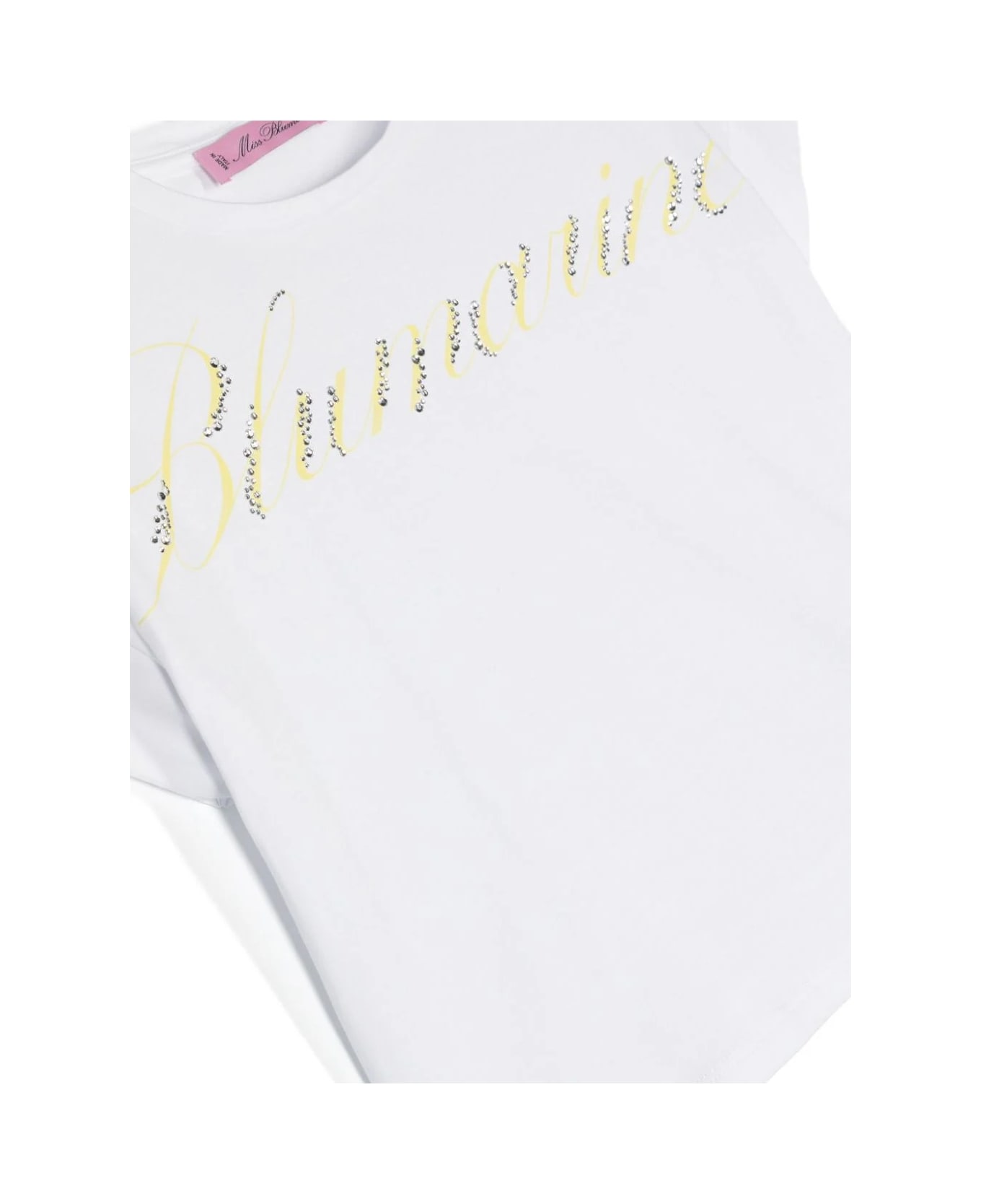 Miss Blumarine White T-shirt With Logo Print With Rhinestones - White