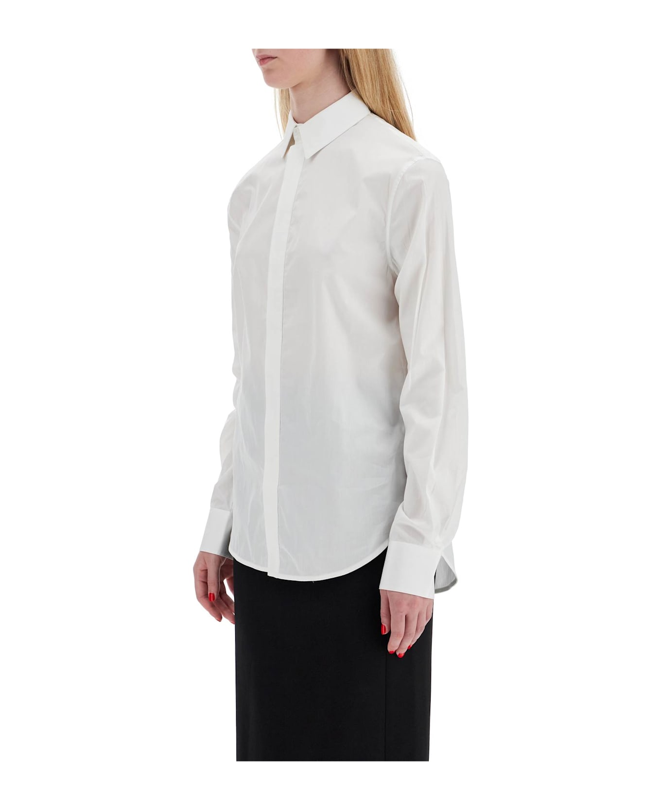 WARDROBE.NYC Flared Cotton Shirt For Women - WHITE (White)