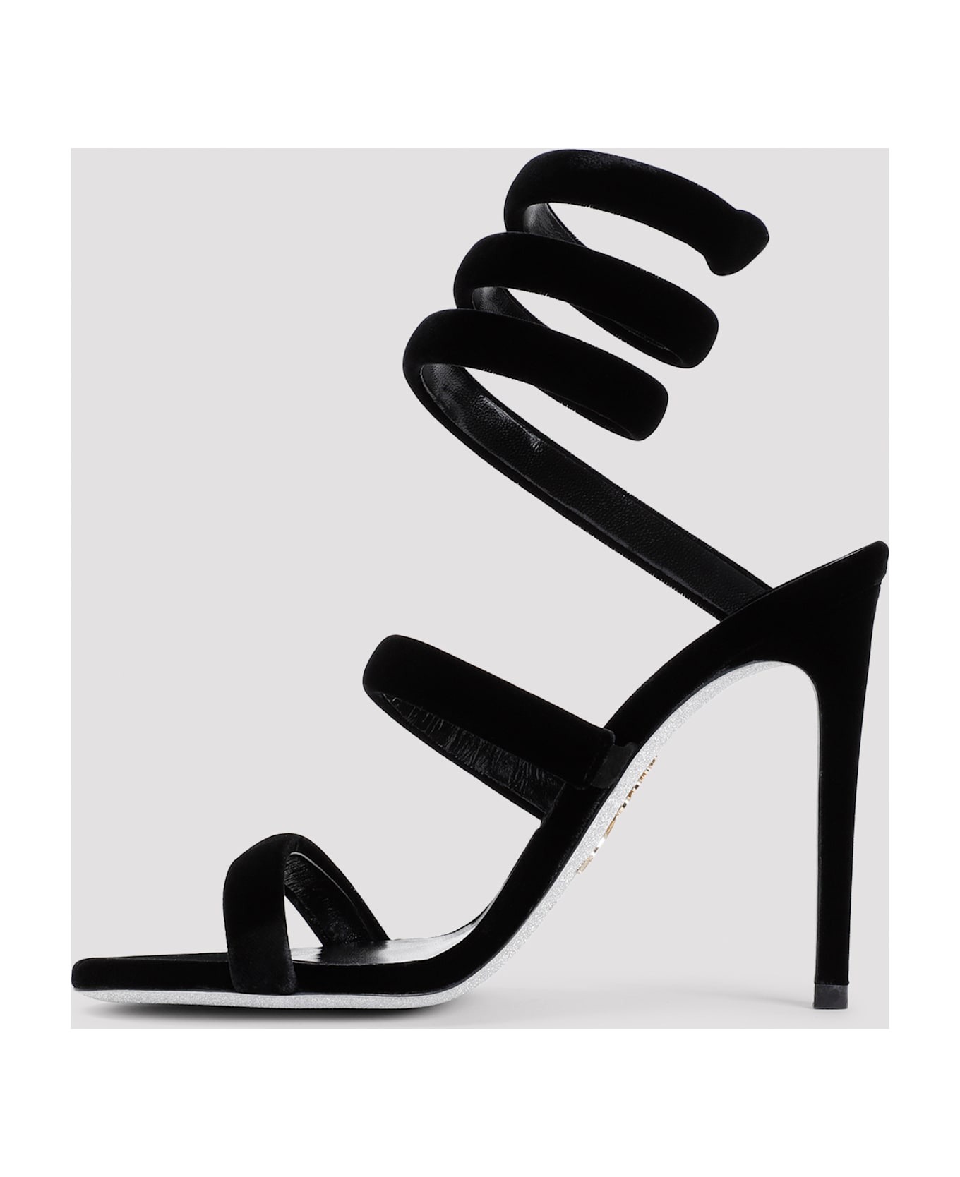 René Caovilla Velvet Snake Sandals - Black Velvet