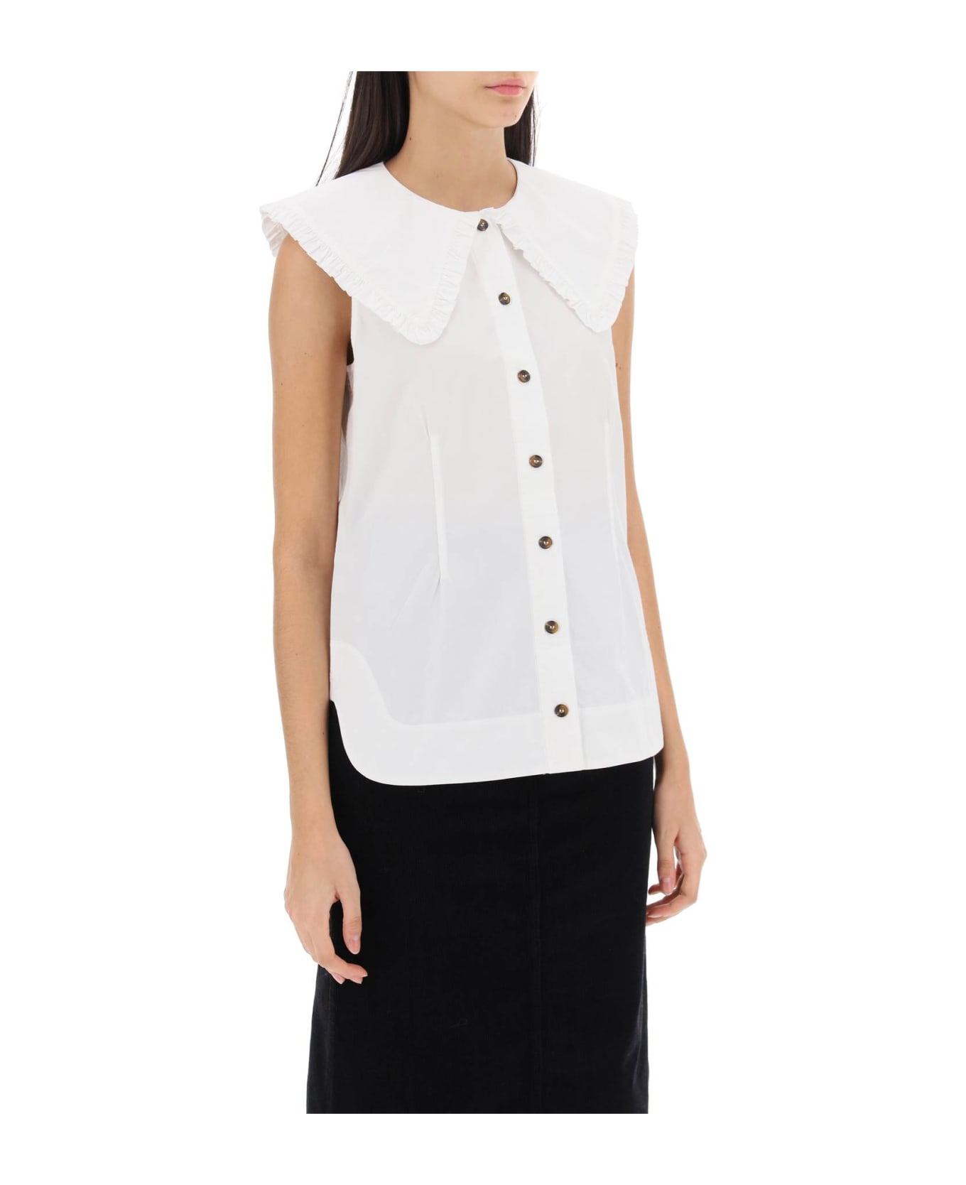 Ganni Sleeveless Shirt With Maxi Collar - BRIGHT WHITE (White)