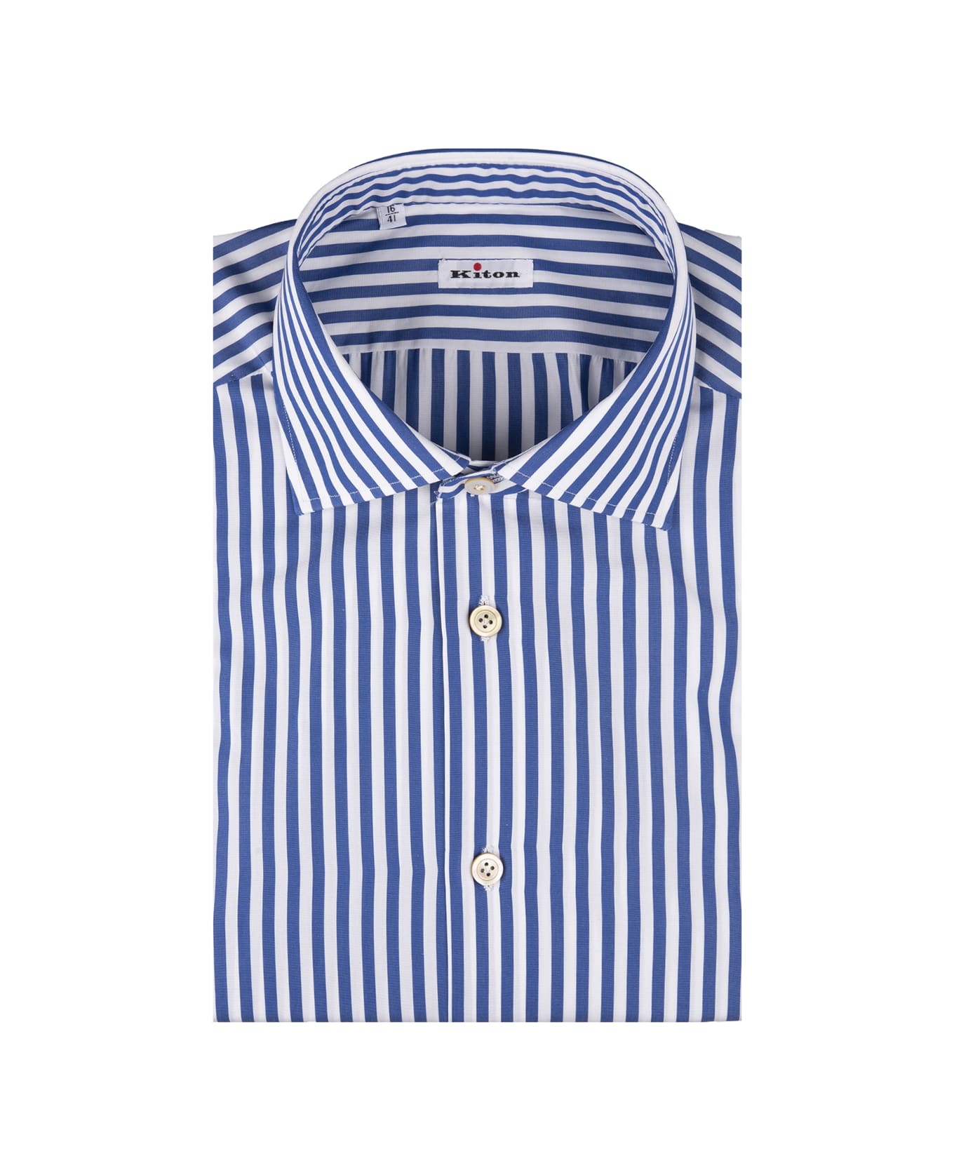 Kiton Blue And White Striped Poplin Shirt - Blue シャツ