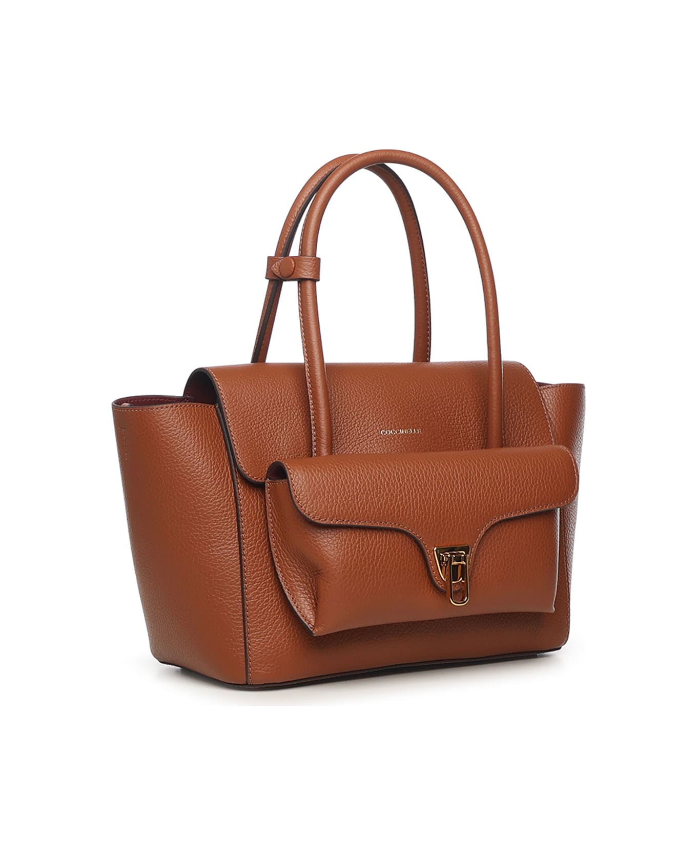 Coccinelle Double Beat Medium Leather Bag - Brandy