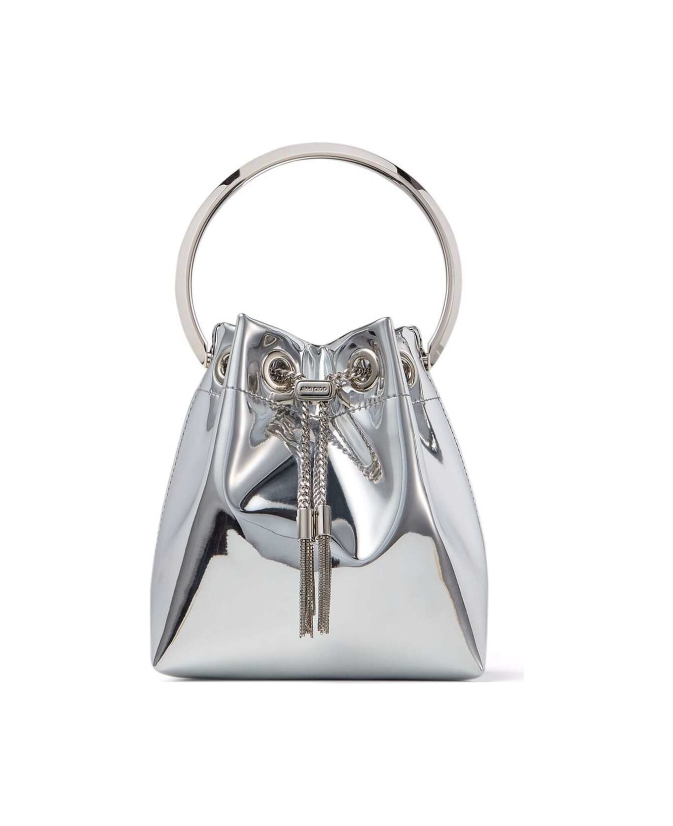Jimmy Choo 'bon Bon' Mini Silver-tone Handbag With Metal Bracelet Handle In Mirror Fabbric Woman - Metallic