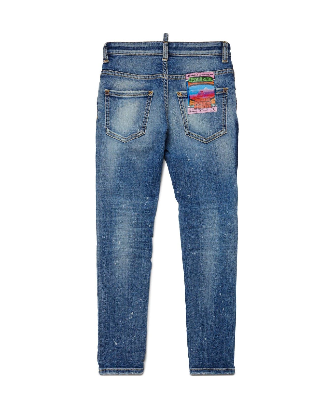 Dsquared2 Graphic-printed Straight-leg Distressed Jeans - Blue Denim