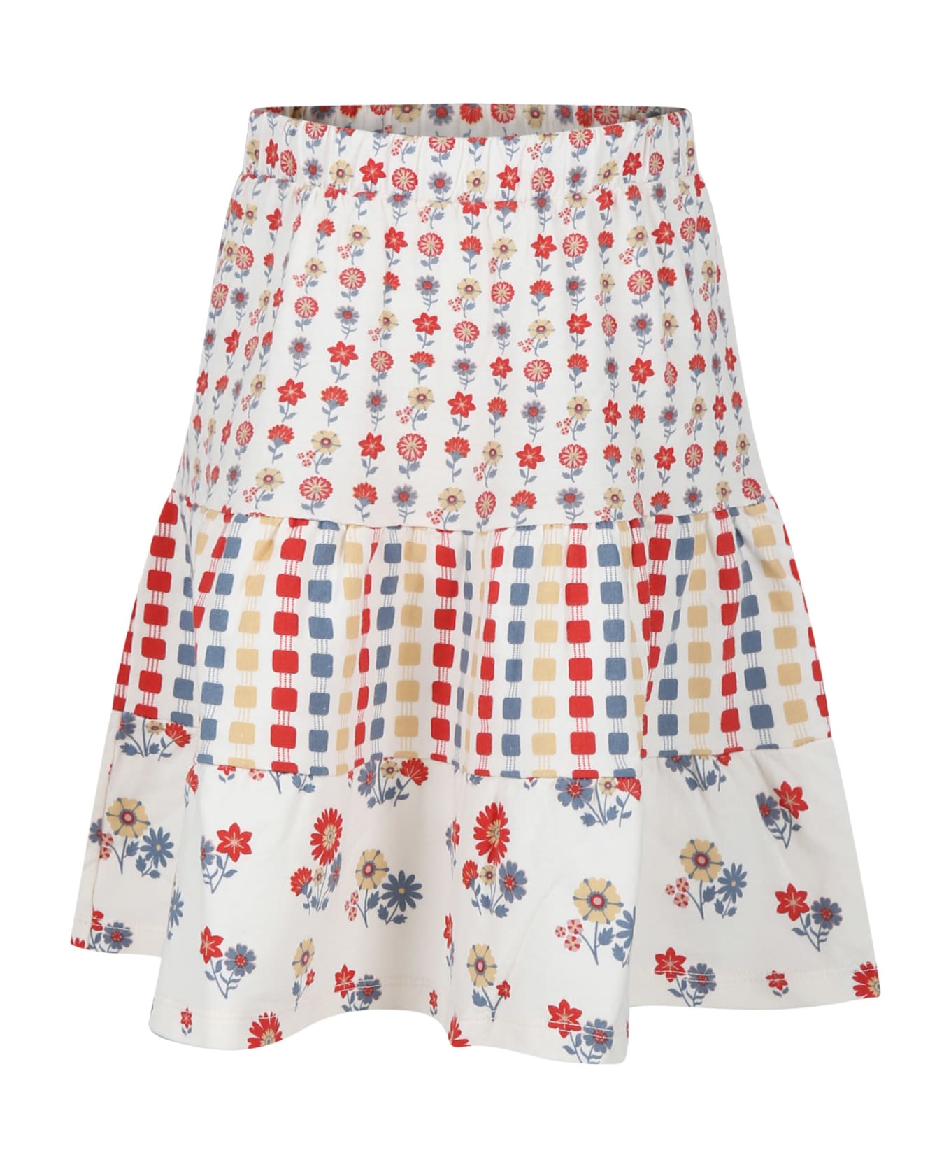 Coco Au Lait Ivory Skirt For Girl With Flowers Print And Geometric Pattern - Ivory