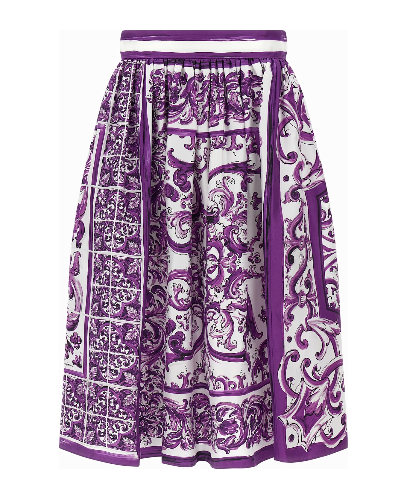 Dolce 
Gabbana 
maiolica
 Print Silk Skirt - Multicolor