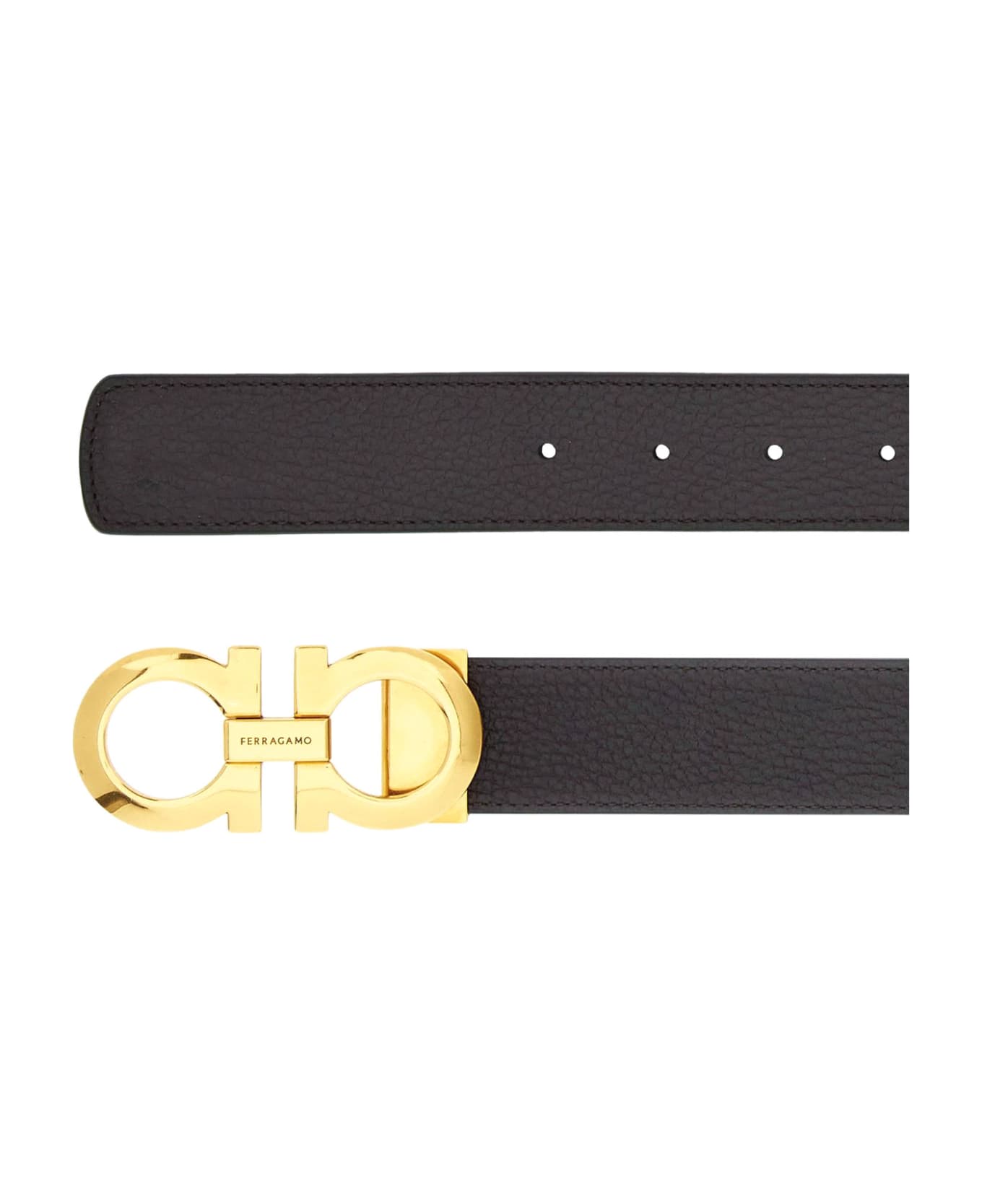 Ferragamo Dark Brown Calf Leather Reversible Belt - Brown ベルト