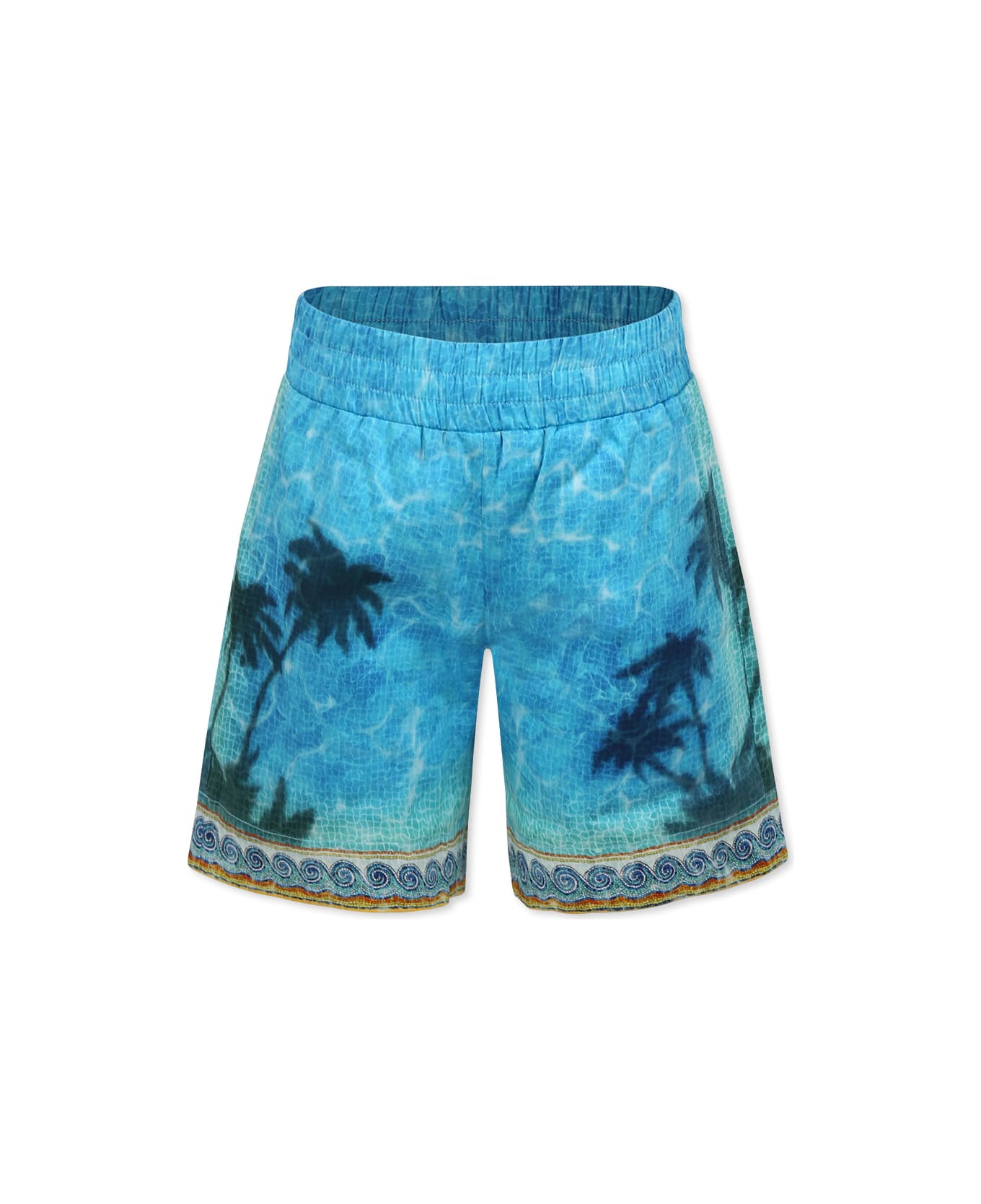 Casablanca Light Blue Shorts For Boy With Palm Tree Print - Light Blue