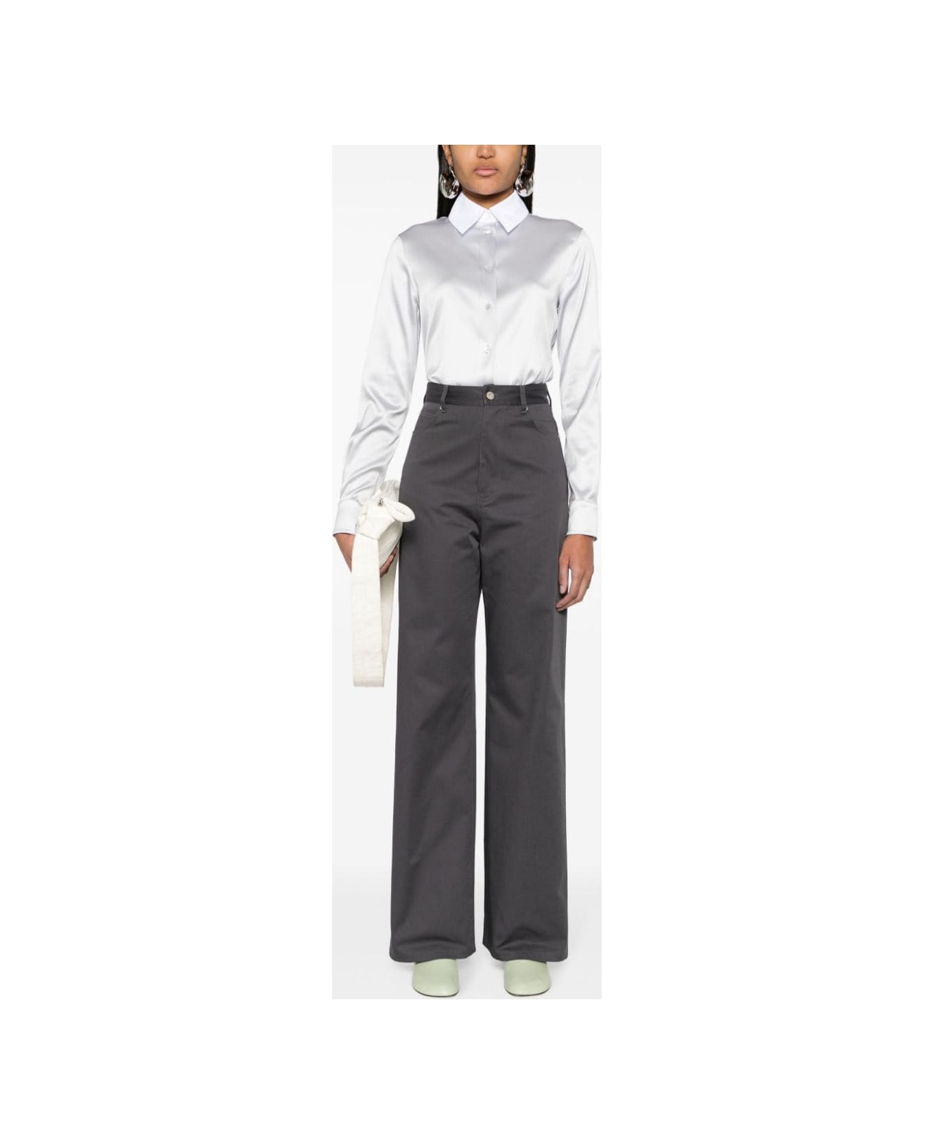 Loewe High-waisted Cotton Trousers - Grey