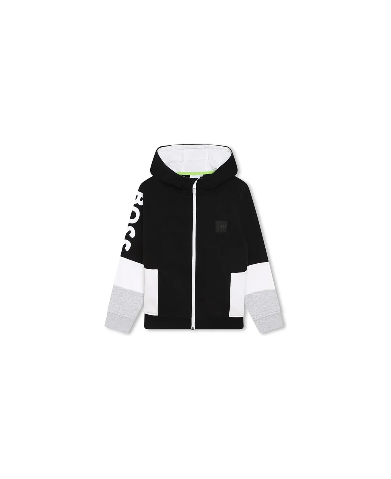 Hugo Boss Sweatshirt Zipper And Hood Sleeve Logo - BLACK