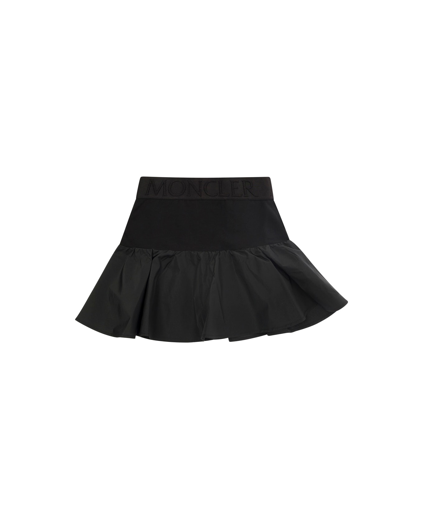 Moncler Mini Black Flounces Skirt With Branded Band In Tech Fabric Girl - Black