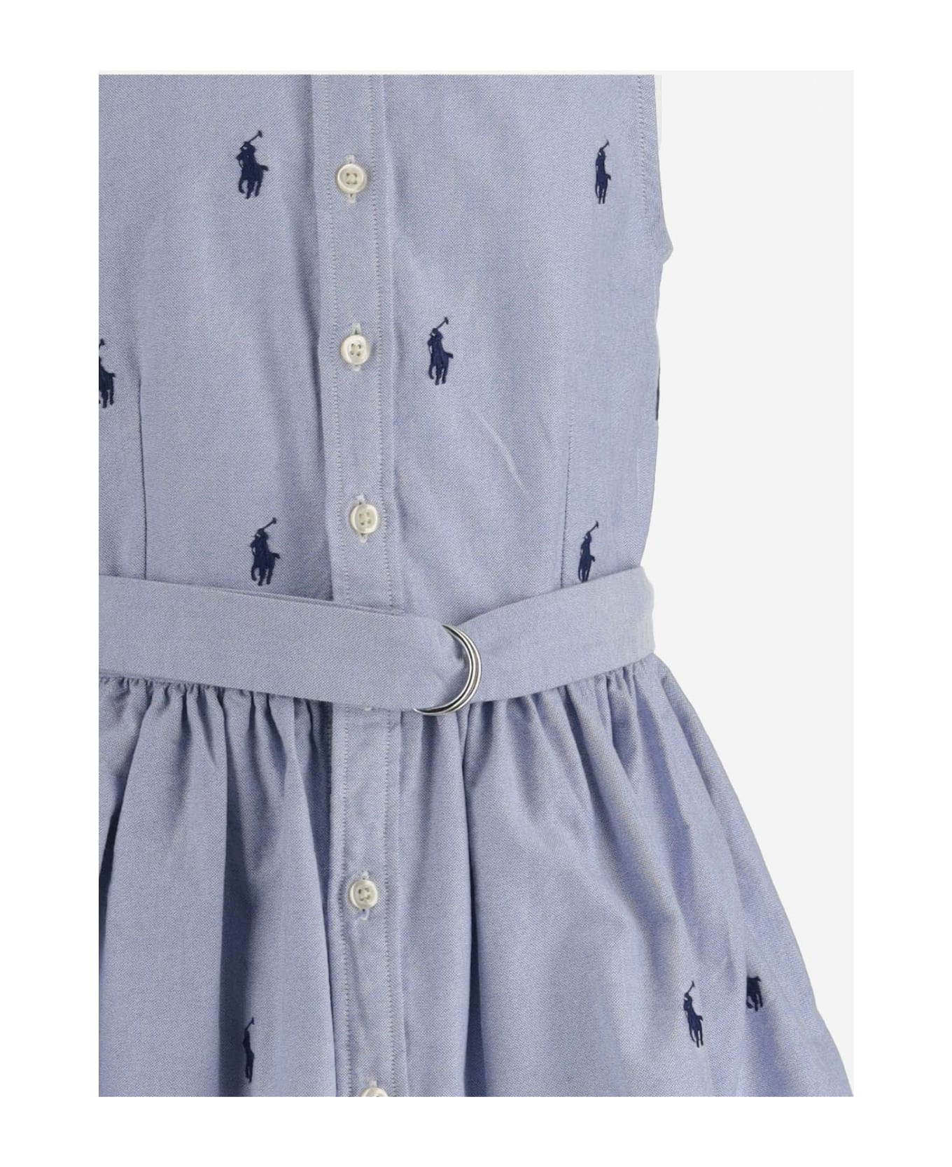 Ralph Lauren Cotton Dress With All-over Logo - LIGHT BLUE